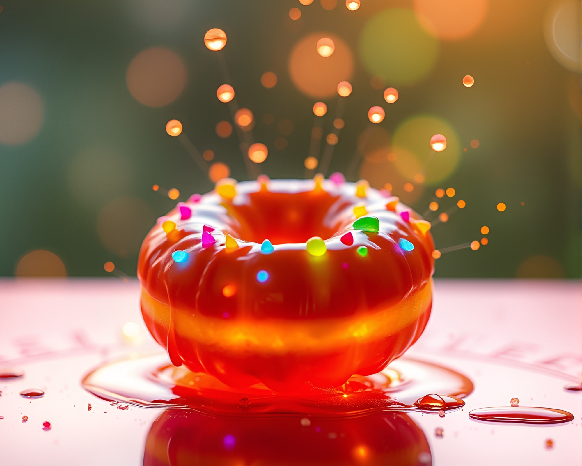 Fiber Optics Illuminating Jelly-Filled Doughnut in Warm Afternoon Light – free AI stock image