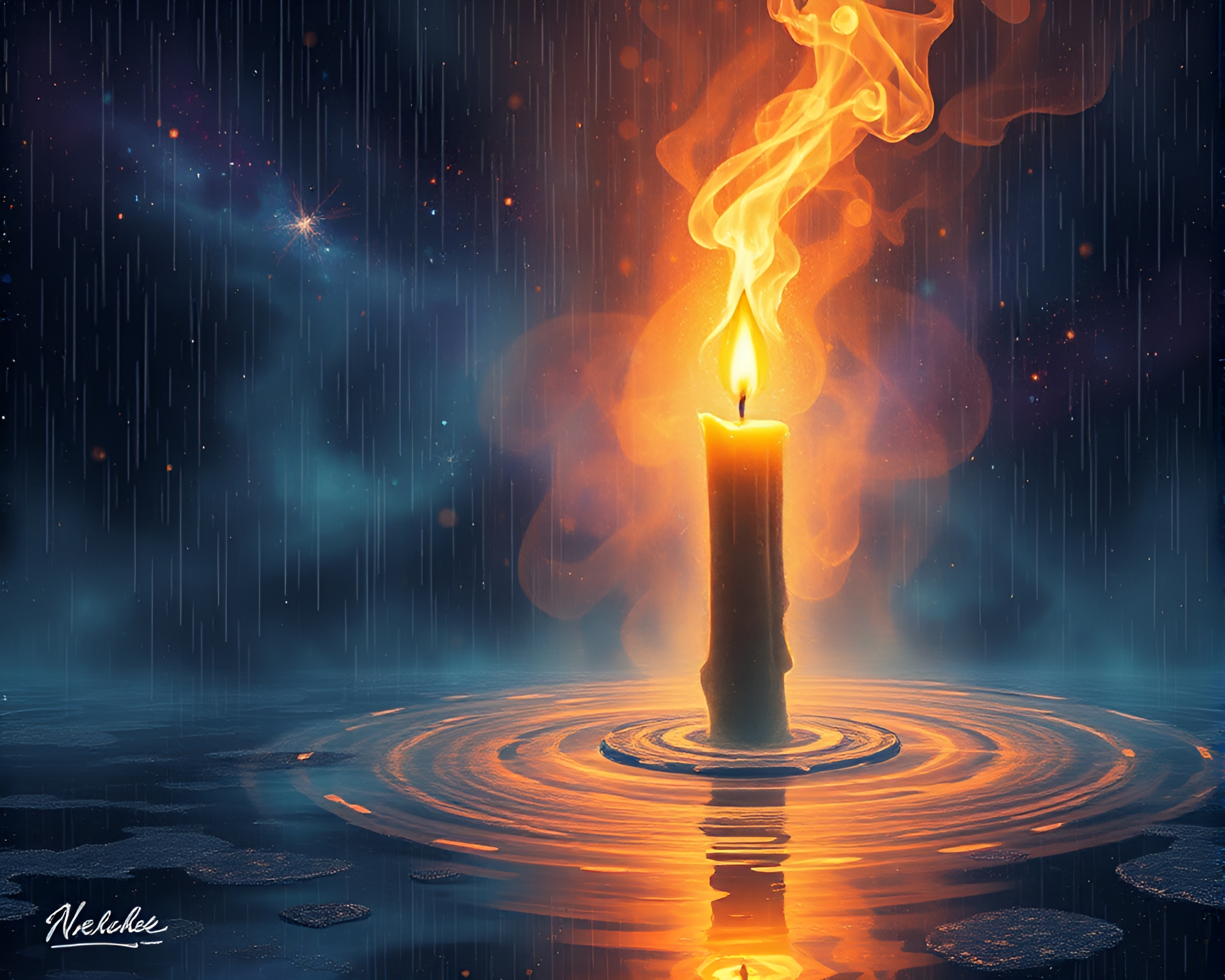 Ethereal Multiverse Portal Through Rainy Candle Smoke – free AI stock image
