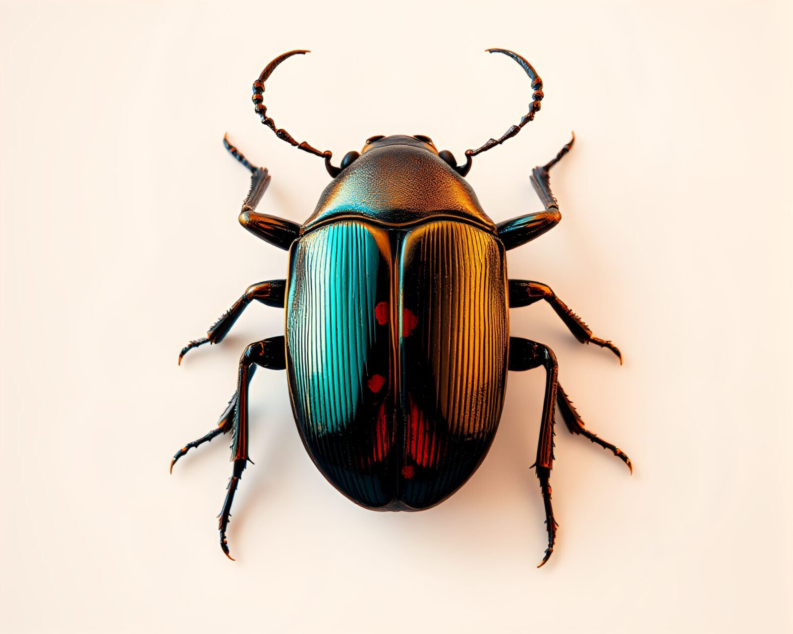 A striking double exposure of beetles with copper sheen