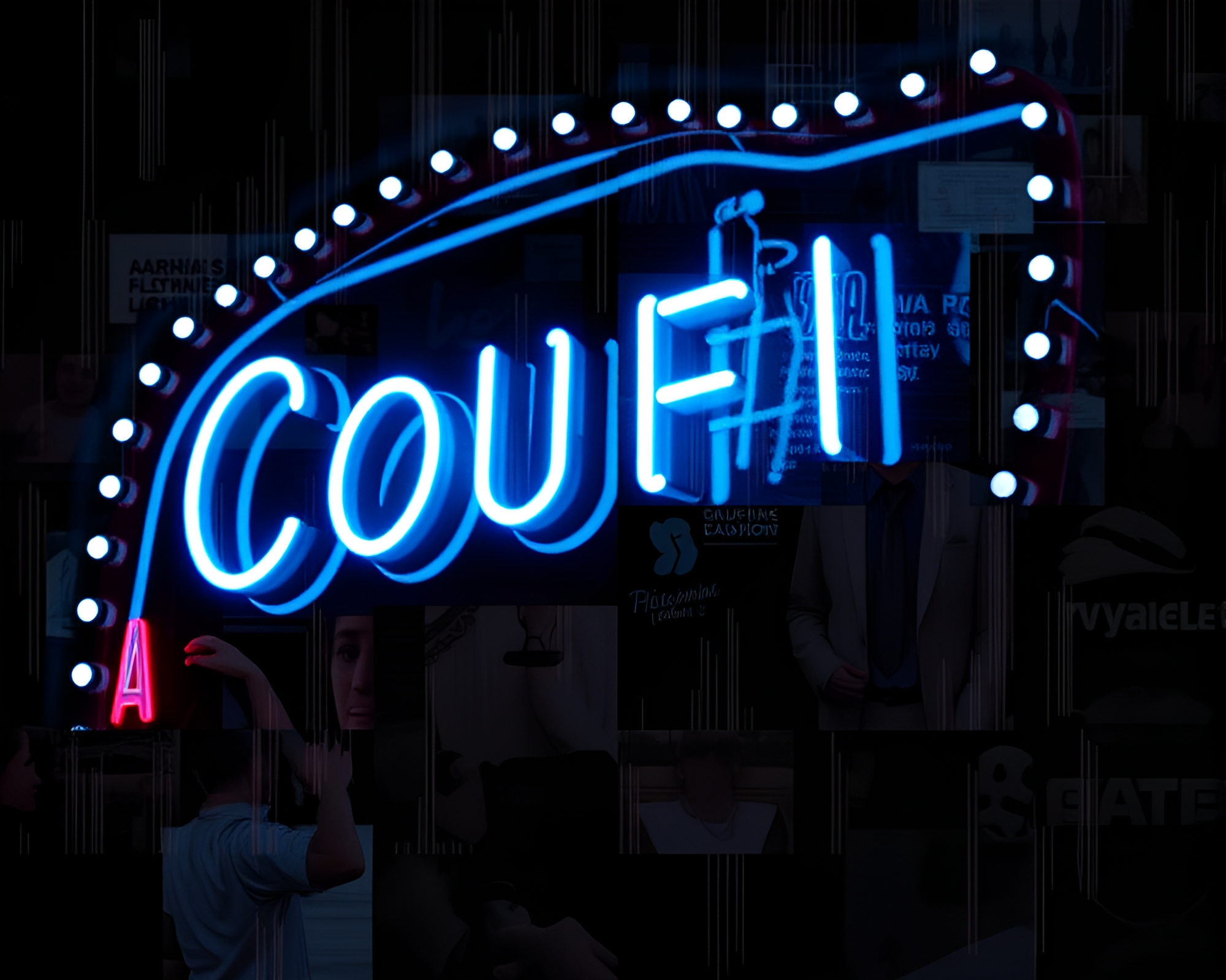 Neon Sign Collage in Low-Key Crosshatched Lighting – free AI stock image