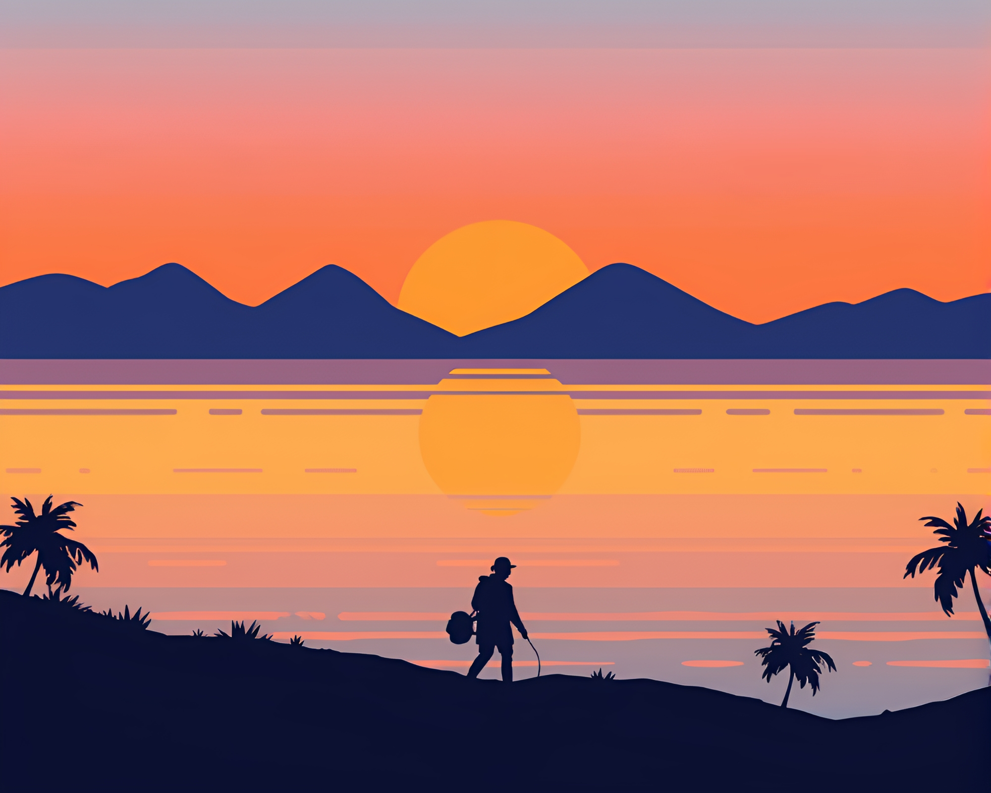 Vaporwave Sunset Silhouette Stitched Pattern Illustration – free AI stock image
