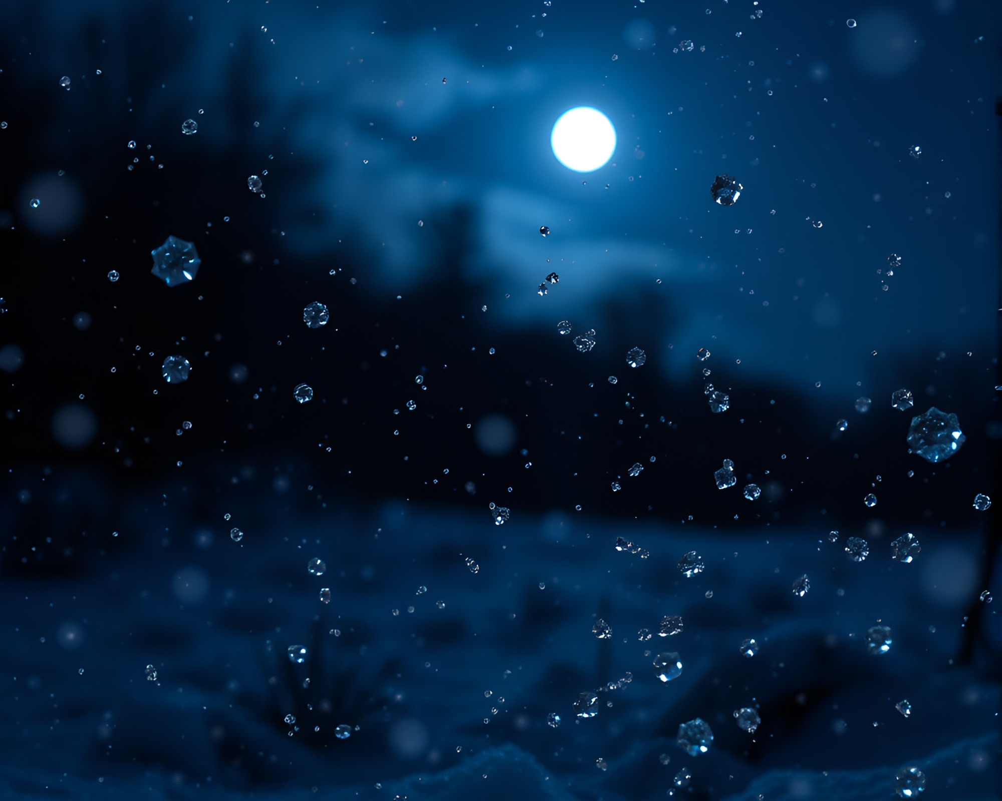 Enchanting Moonlit Night with Augmented Ice Crystal Overlay – free AI stock image