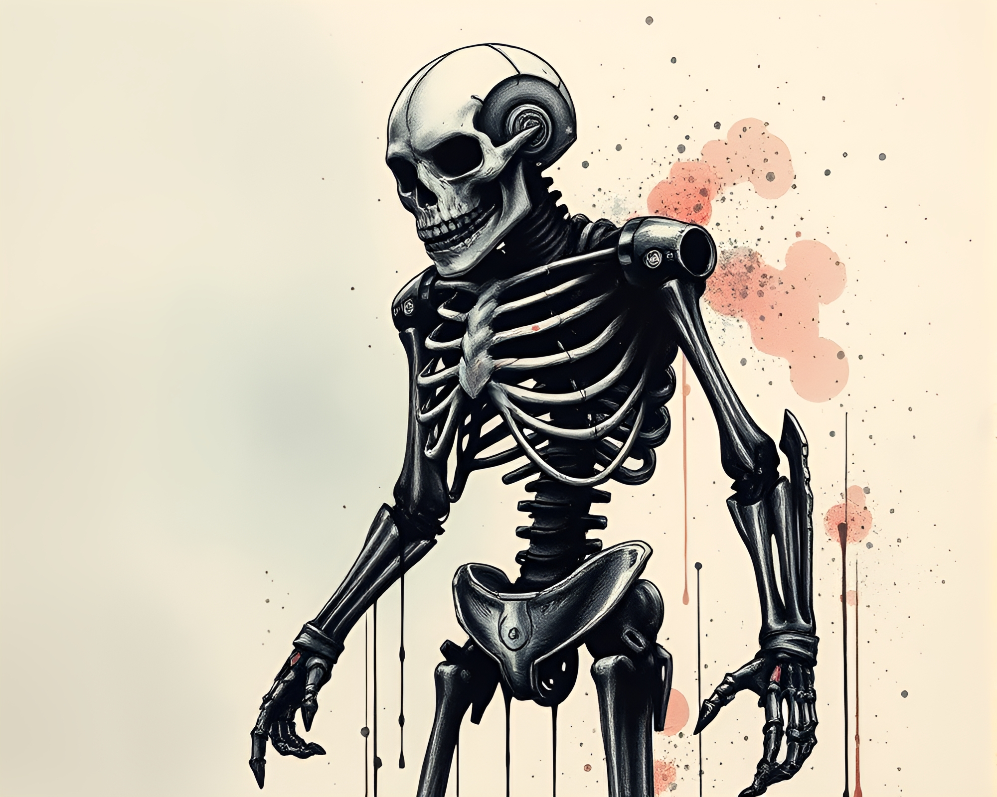 Steampunk Exoskeleton Suit with Ink Wash Drips – free AI stock image