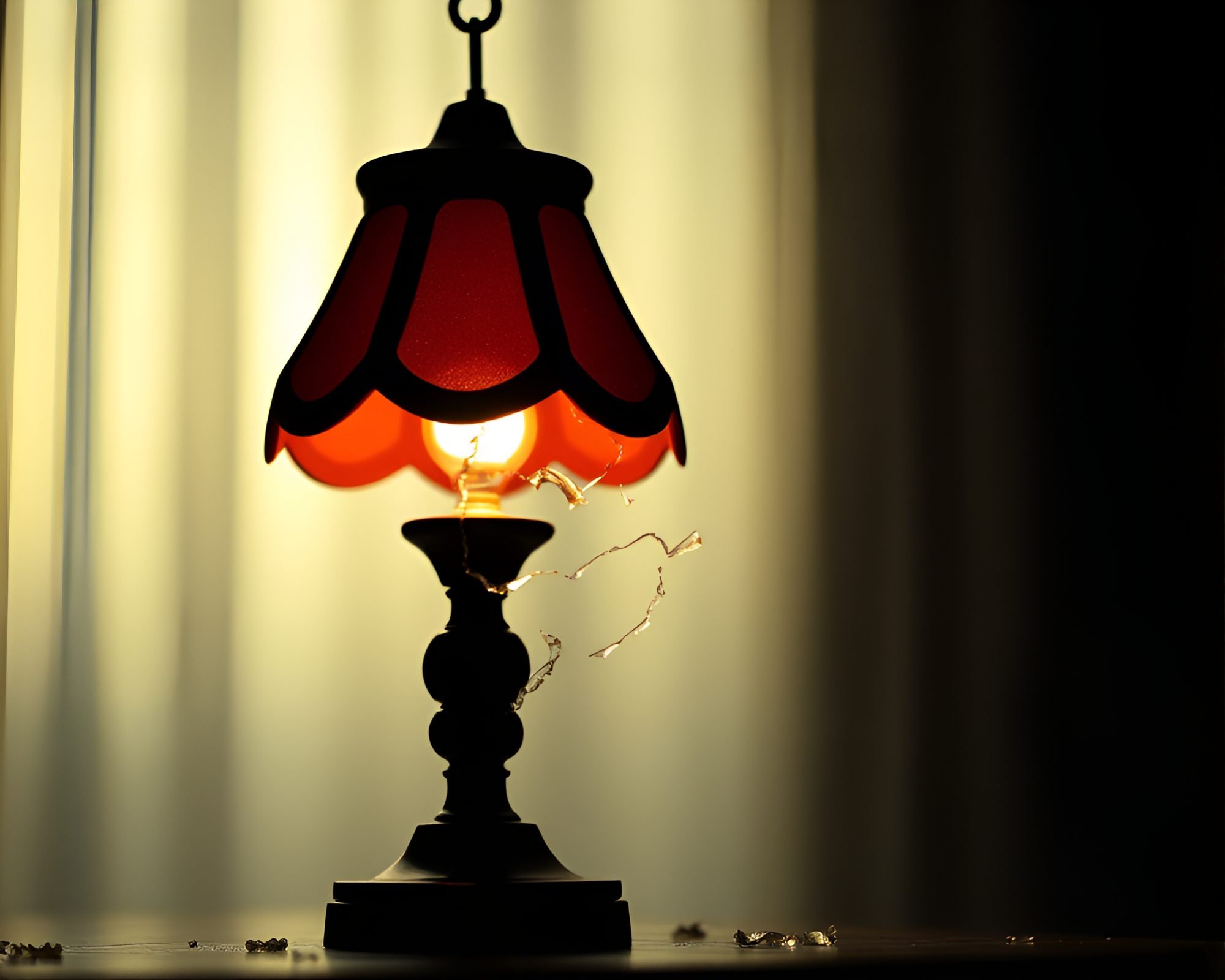 Shattered Glass Lamp Illuminated Silhouette – free AI stock image