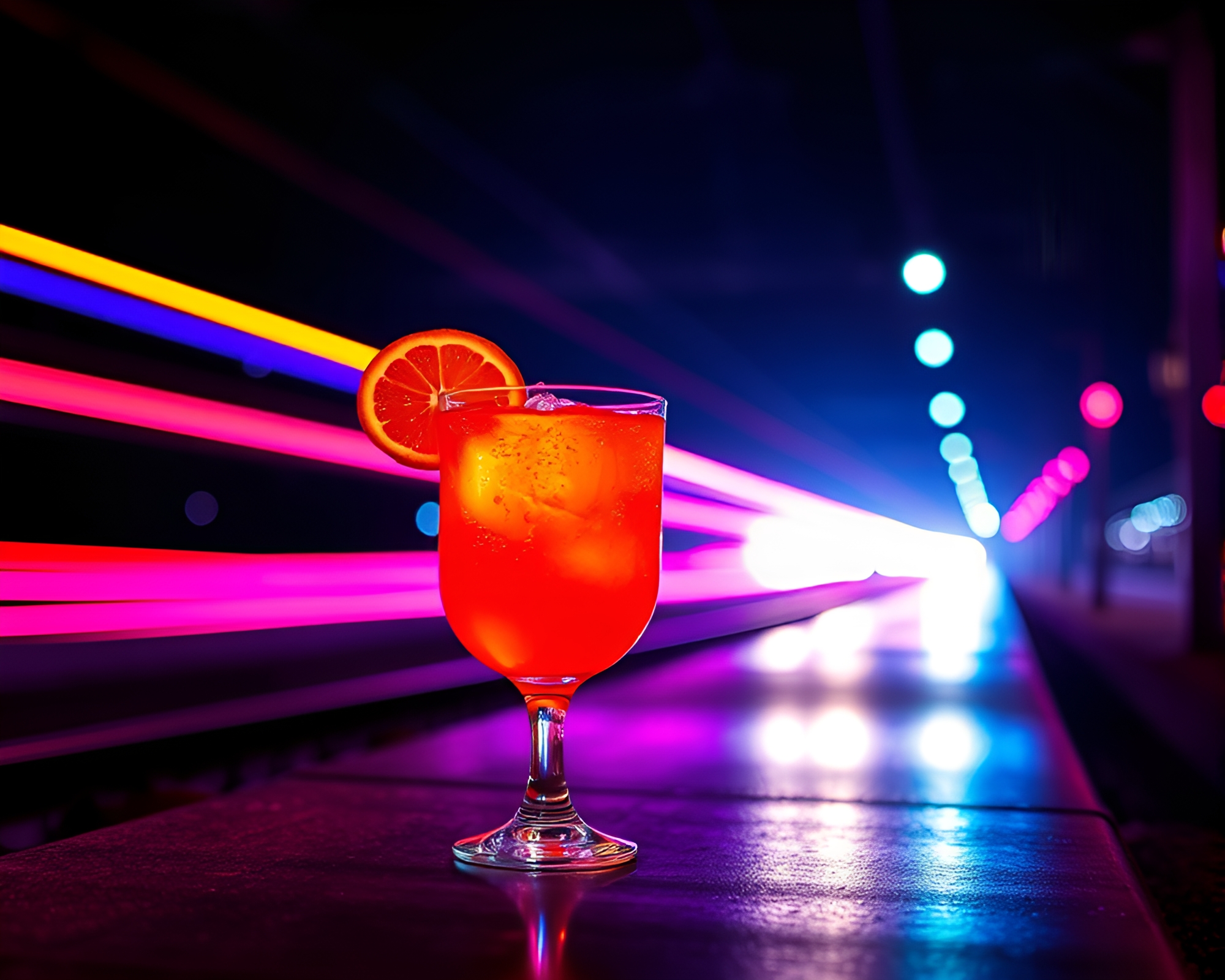 Train Light Trails Illuminate Blood Orange Cocktail Elixir – free AI stock image