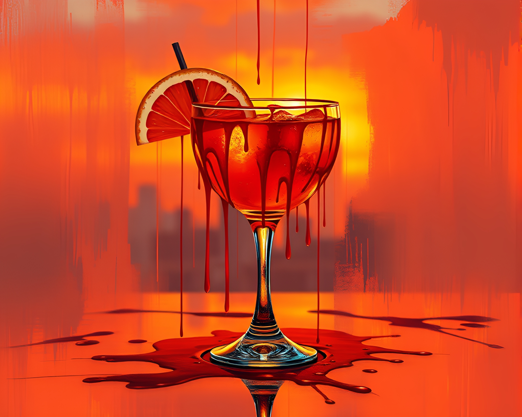 Cybernetic Blood Orange Sunset Spray Paint Art – free AI stock image