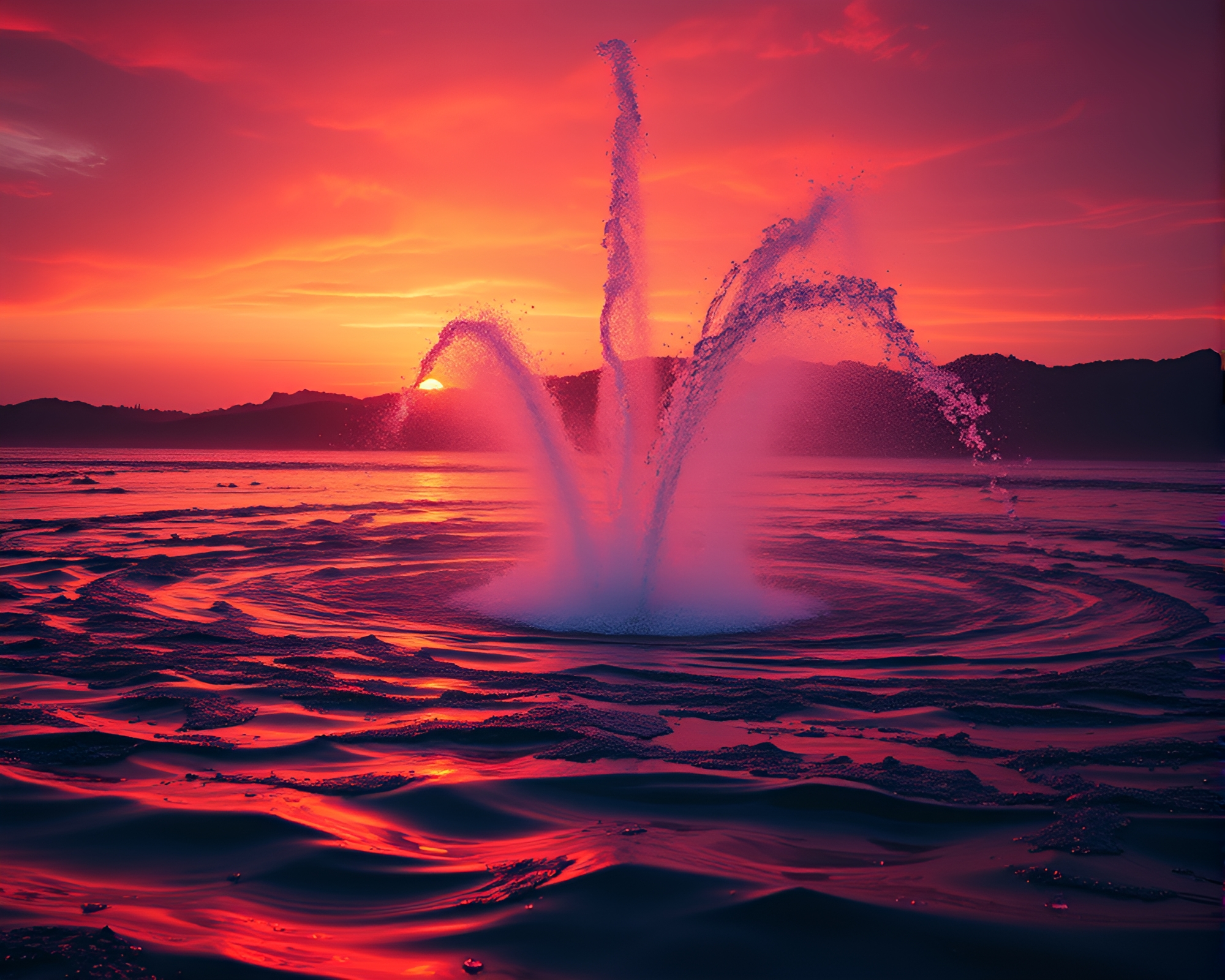 Mesmerizing Sunset Laser Sword Water Whirlpool – free AI stock image