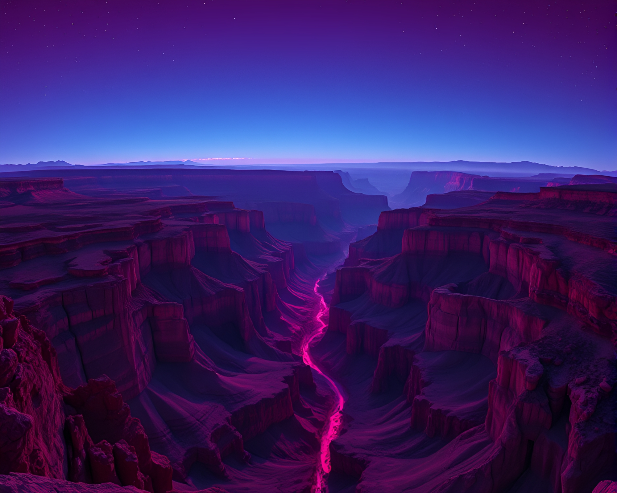 Neon-Lit Eroded Canyon in Tenebrist Style – free AI stock image