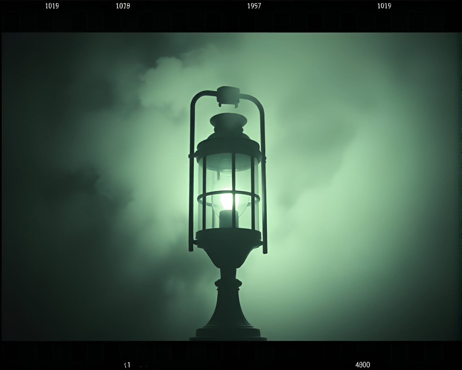 Desaturated gloom with steam vapor around an antique lamp
