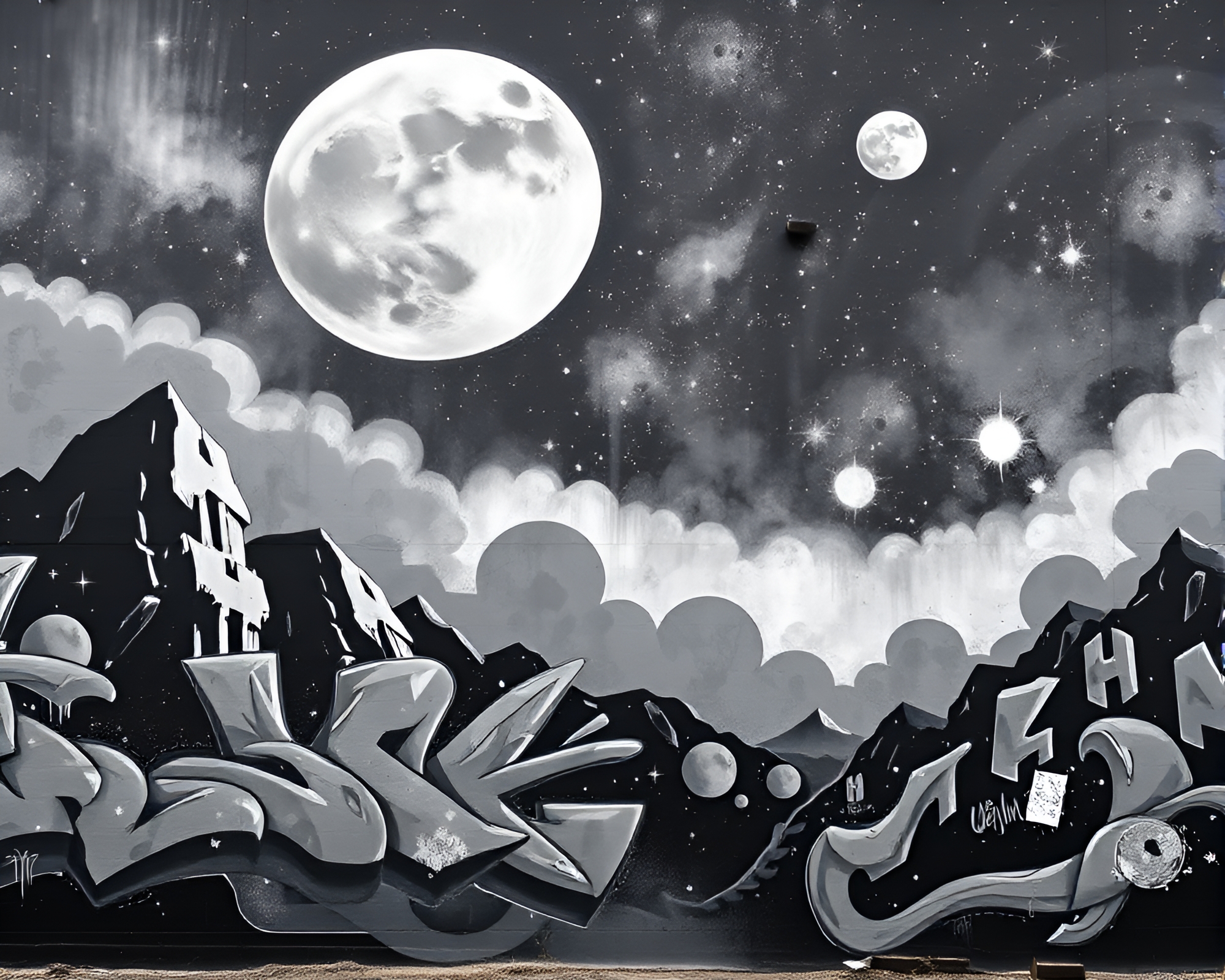 Utopian Lunar Nebula Mural Graffiti – free AI stock image