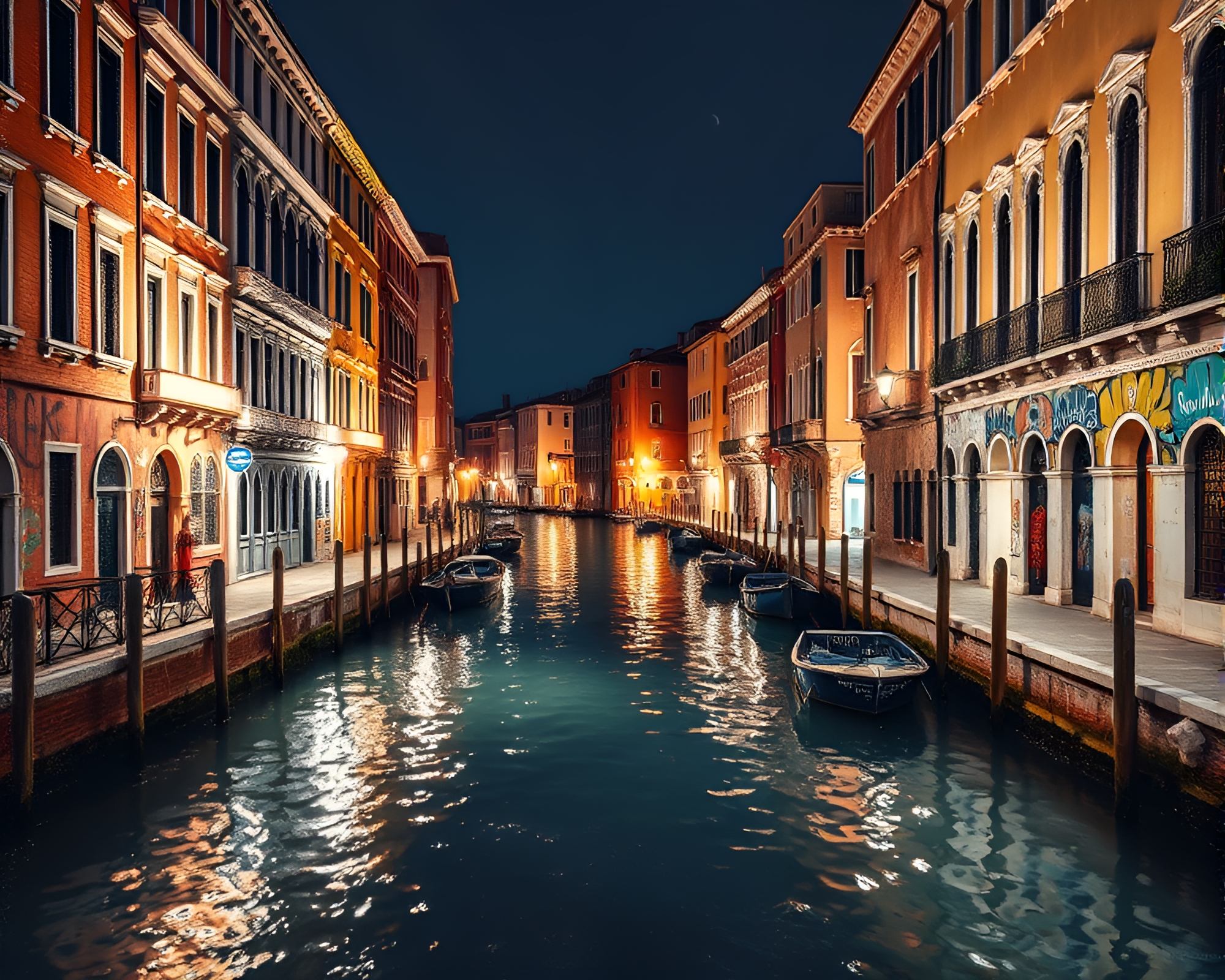 Venetian Canal Stippled in Pastel Graffiti with Rim Lighting – free AI stock image