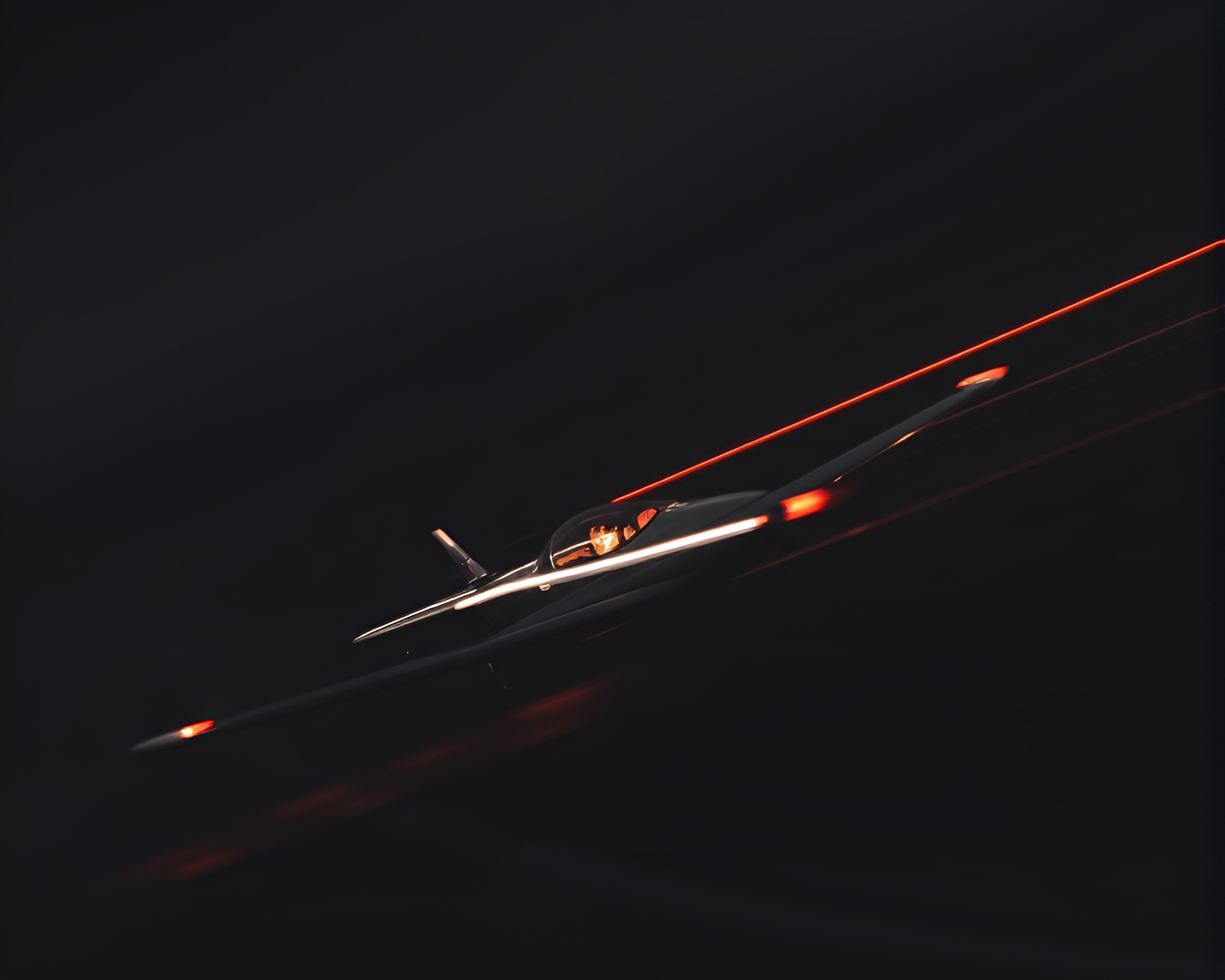 Dusky Duochrome Seaplane Silhouette with Car Light Trails – free AI stock image