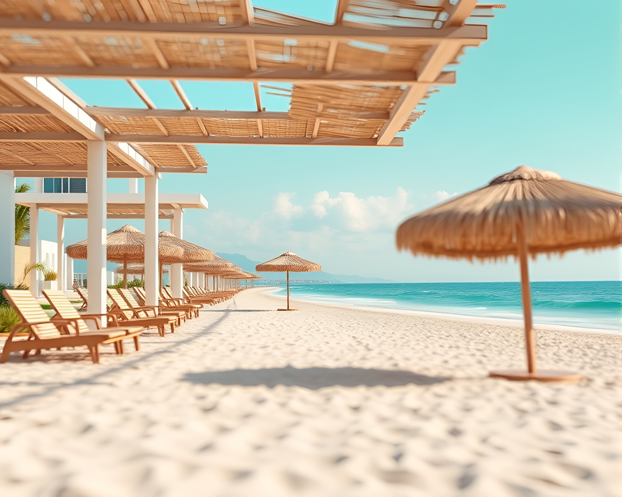 Teal Summer Beach Oasis with Shallow Depth of Field – free AI stock image