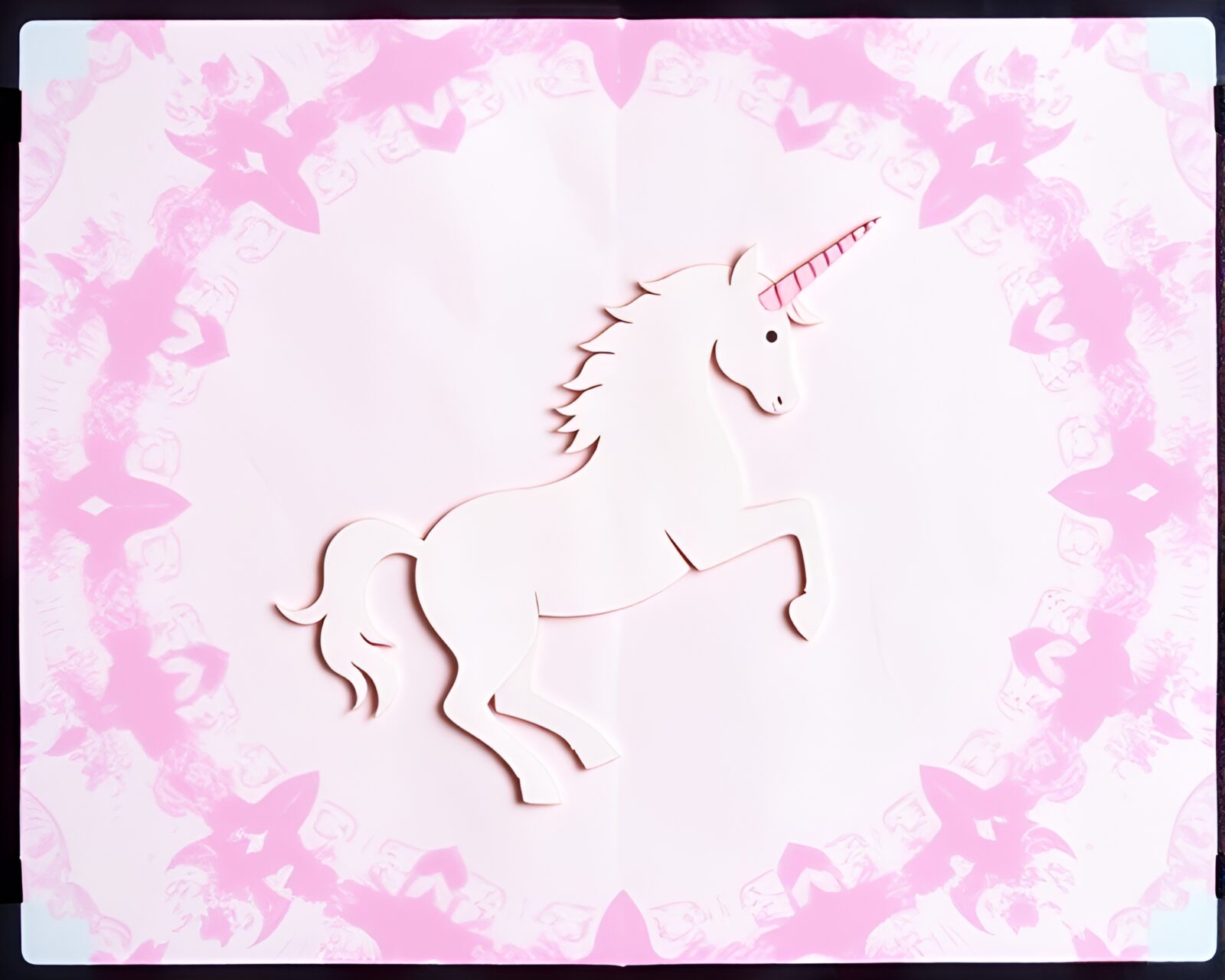 Colorful unicorn in kaleidoscope paper texture with film strip border
