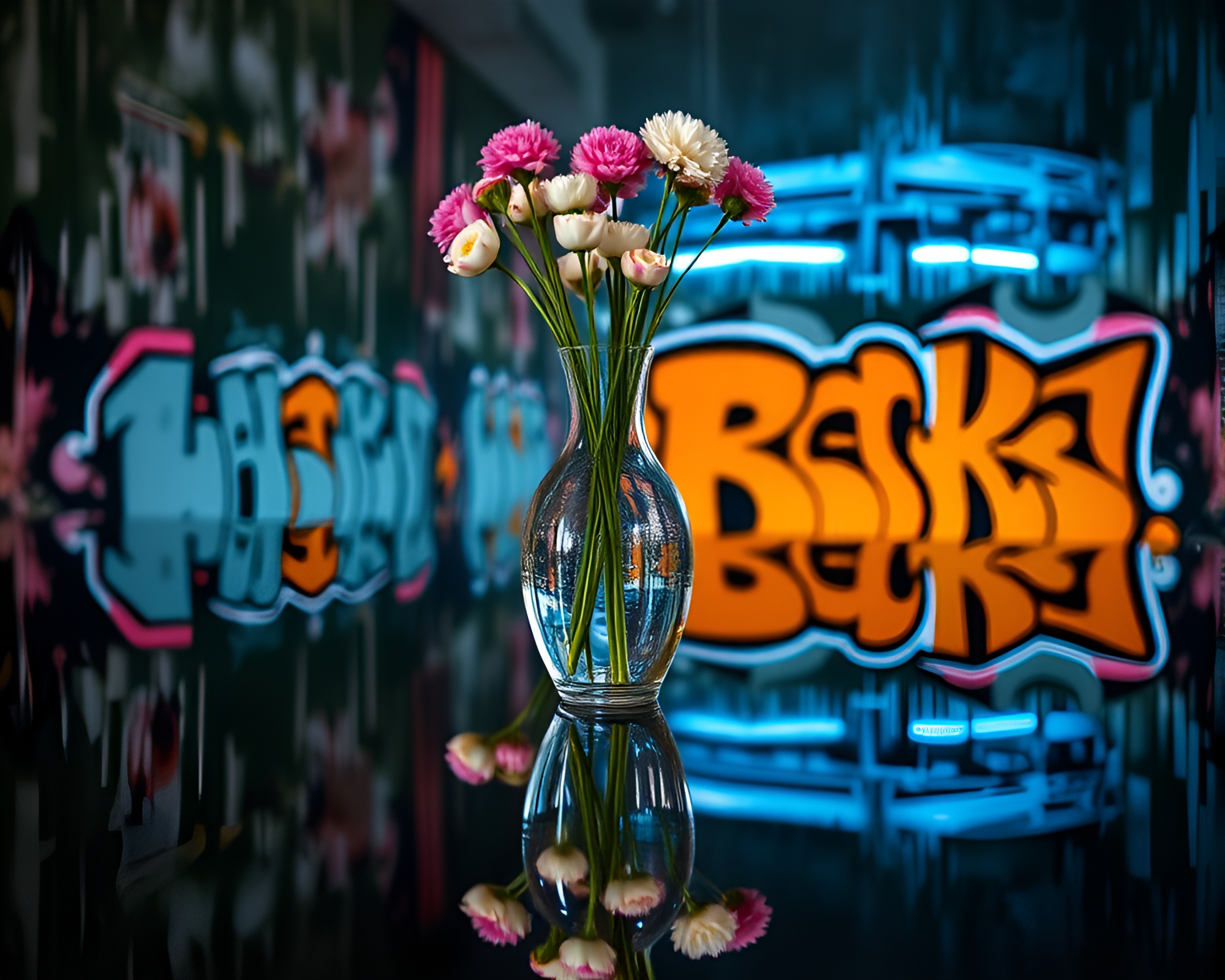 Ethereal Vase Reflection In Pastel Graffiti Mirror – free AI stock image