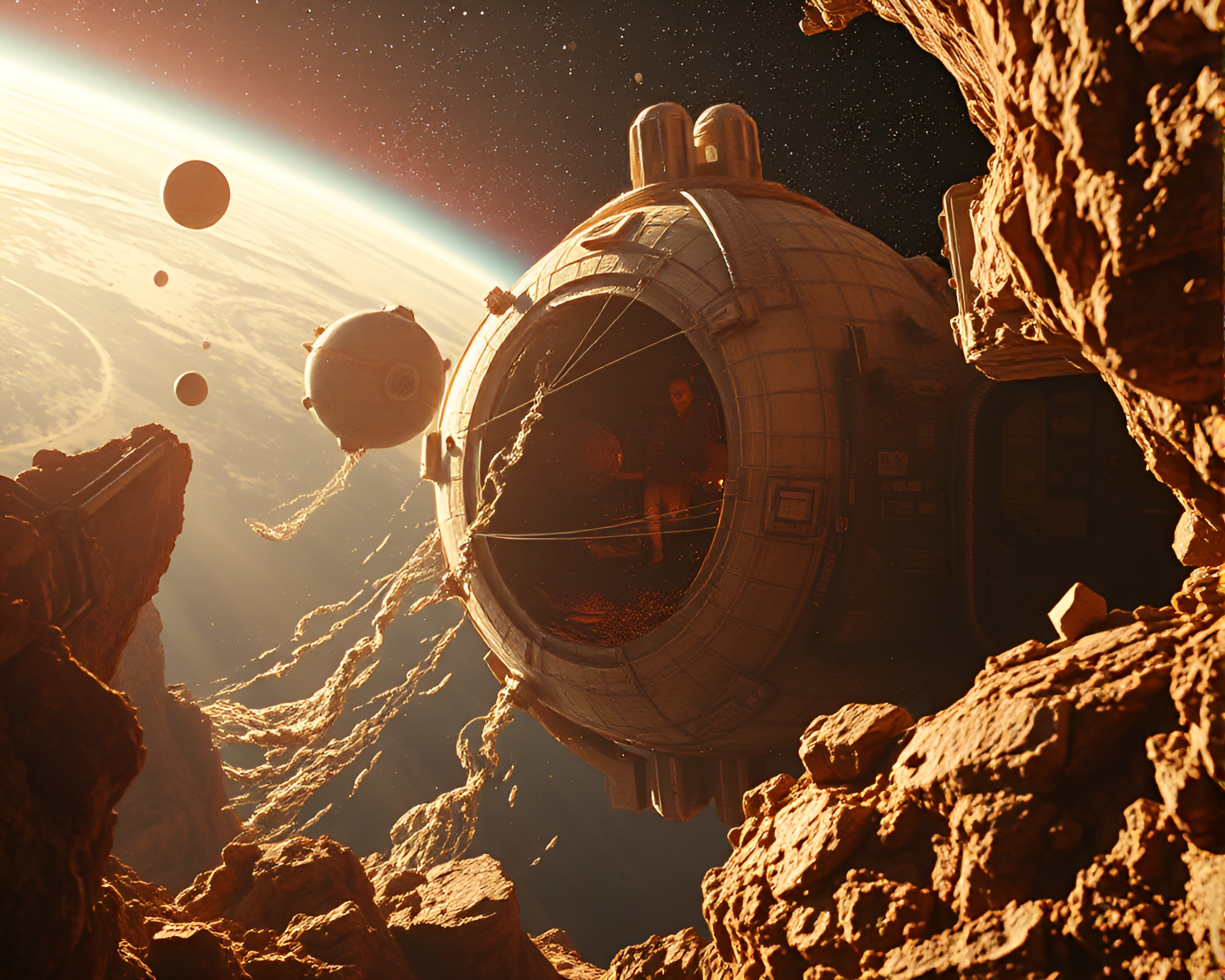 Gilded Space Habitat with Split-Toning Atmosphere – free AI stock image