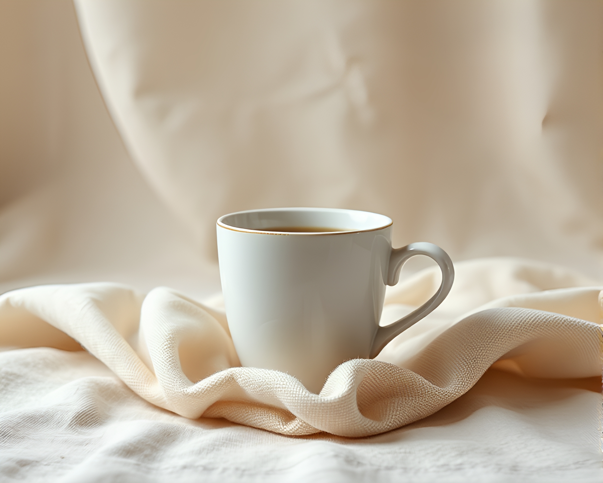 Coffee Cup in Misty Studio with Cloth Simulation – free AI stock image