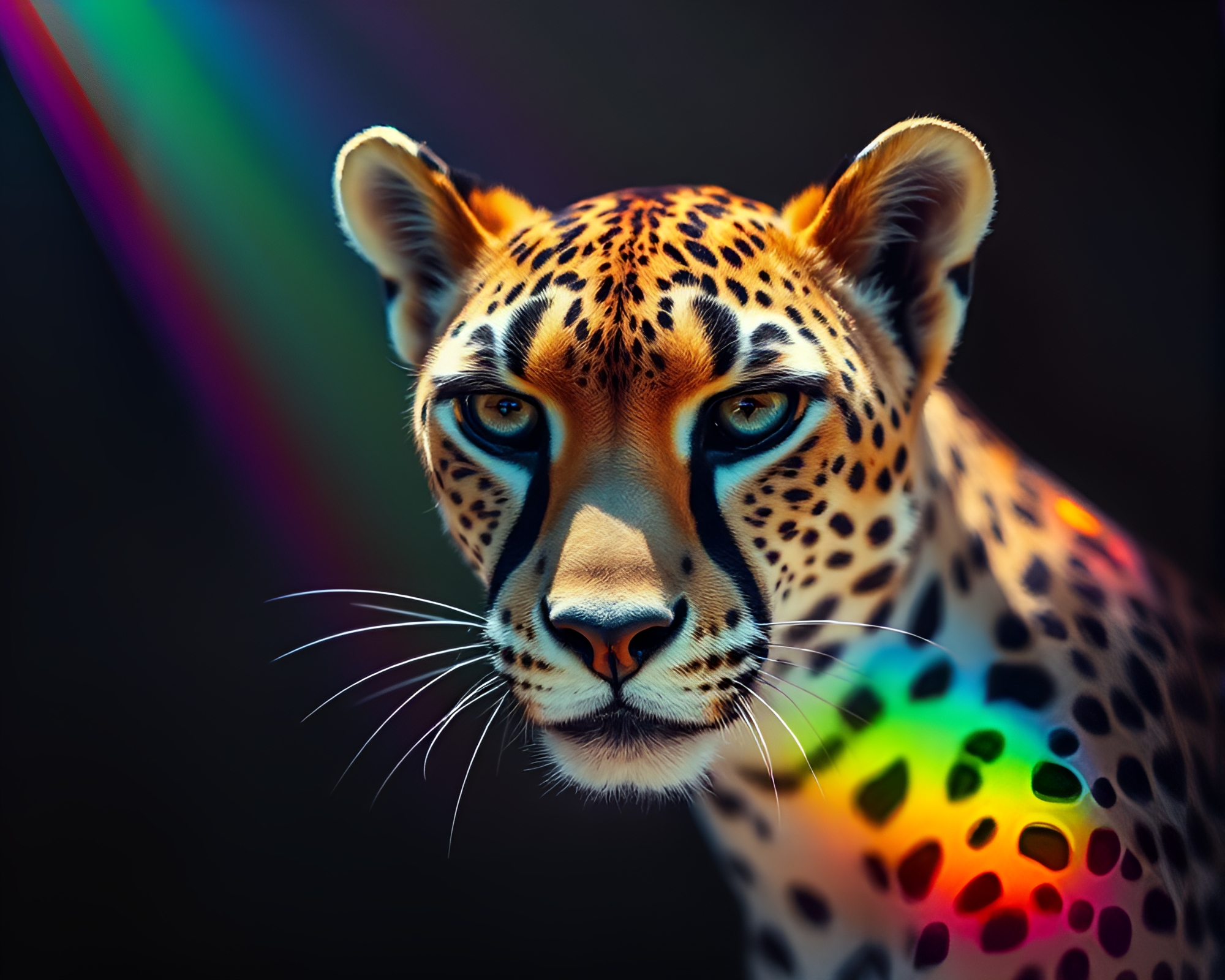 Ethereal Cheetah in Sapphire Rainbow Refraction – free AI stock image