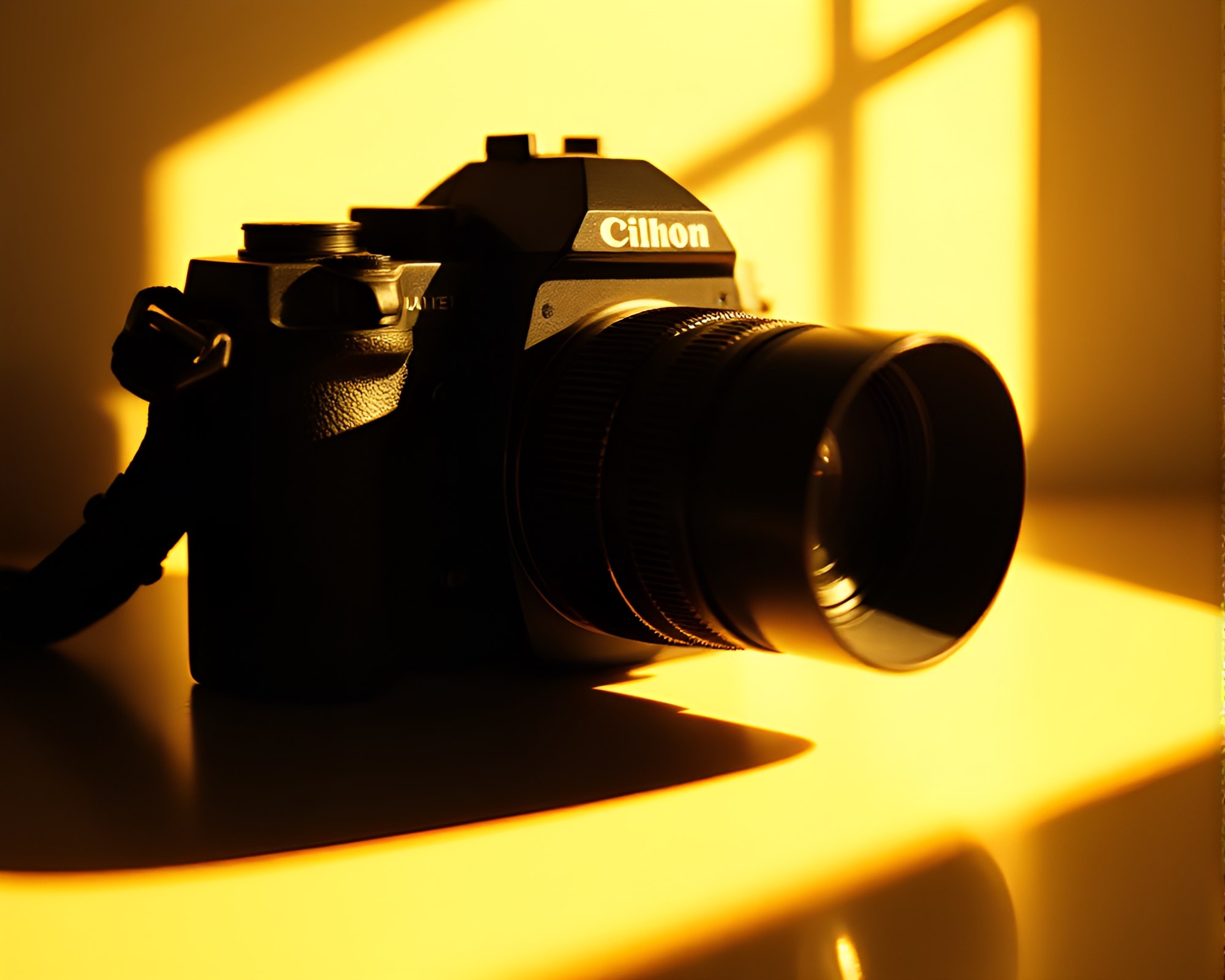 Vintage Camera Film Burn in Sleek Shadow Play – free AI stock image