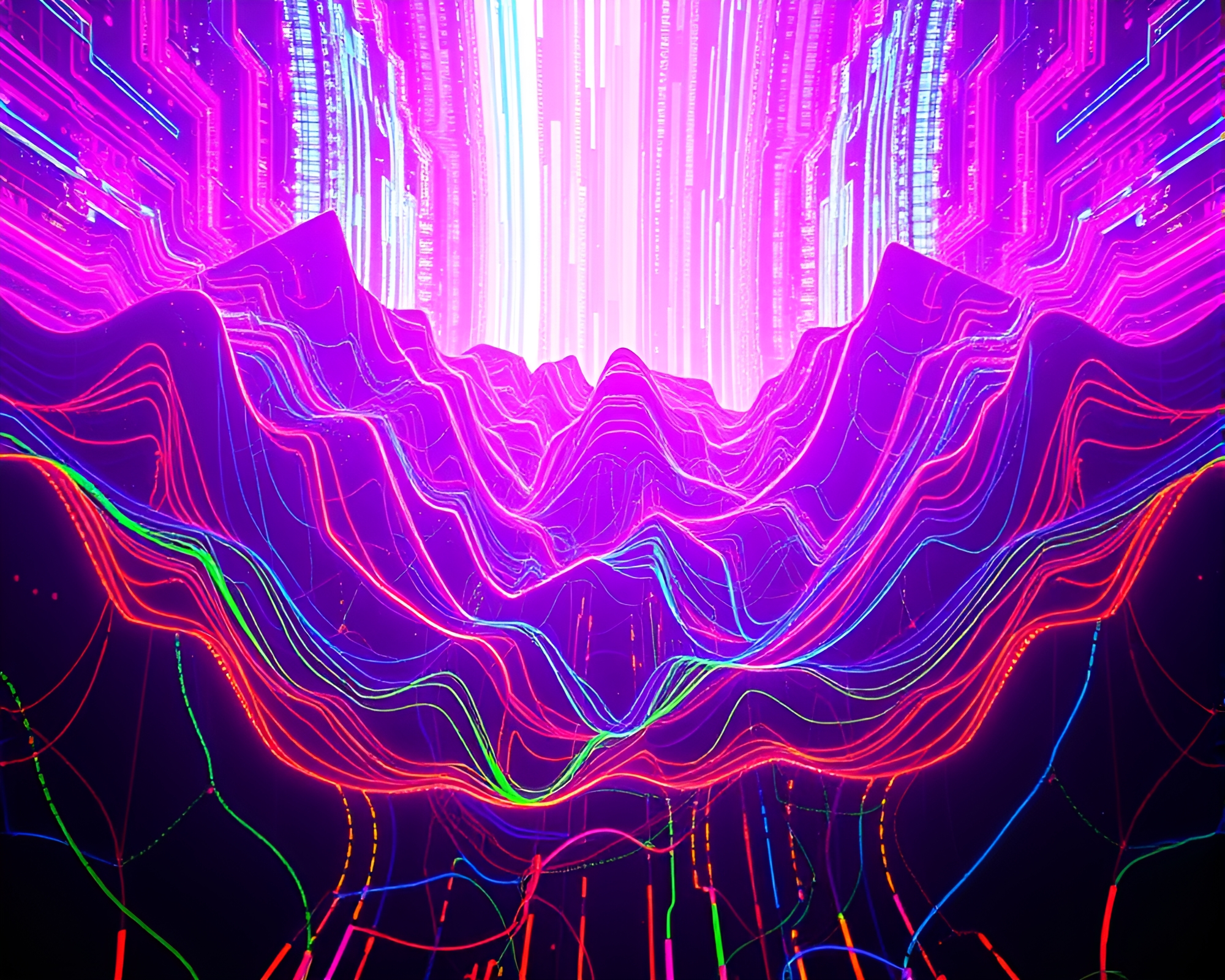 Synthwave Rainbow Spectrum: Fading Film Burns – free AI stock image