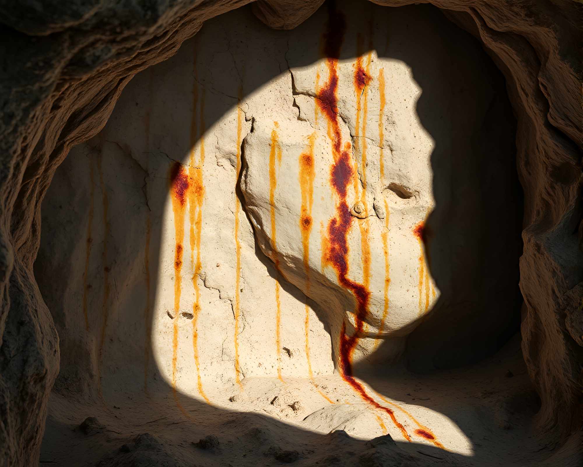 Ethereal Cavern Illuminated by Muted Shadows and Rust Stain Streaks – free AI stock image