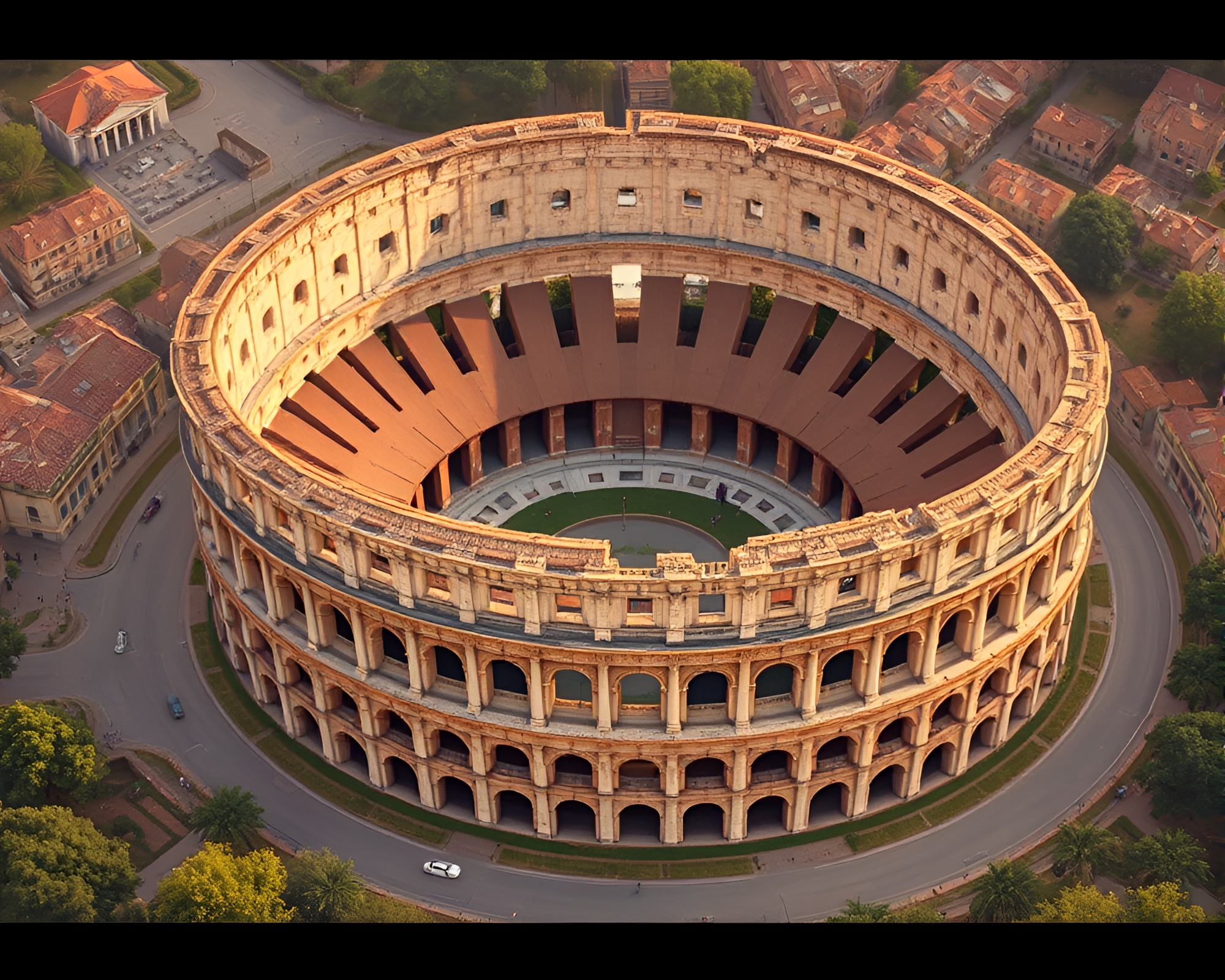 Savannah Golds: Roman Coliseum Bird’s Eye View – free AI stock image
