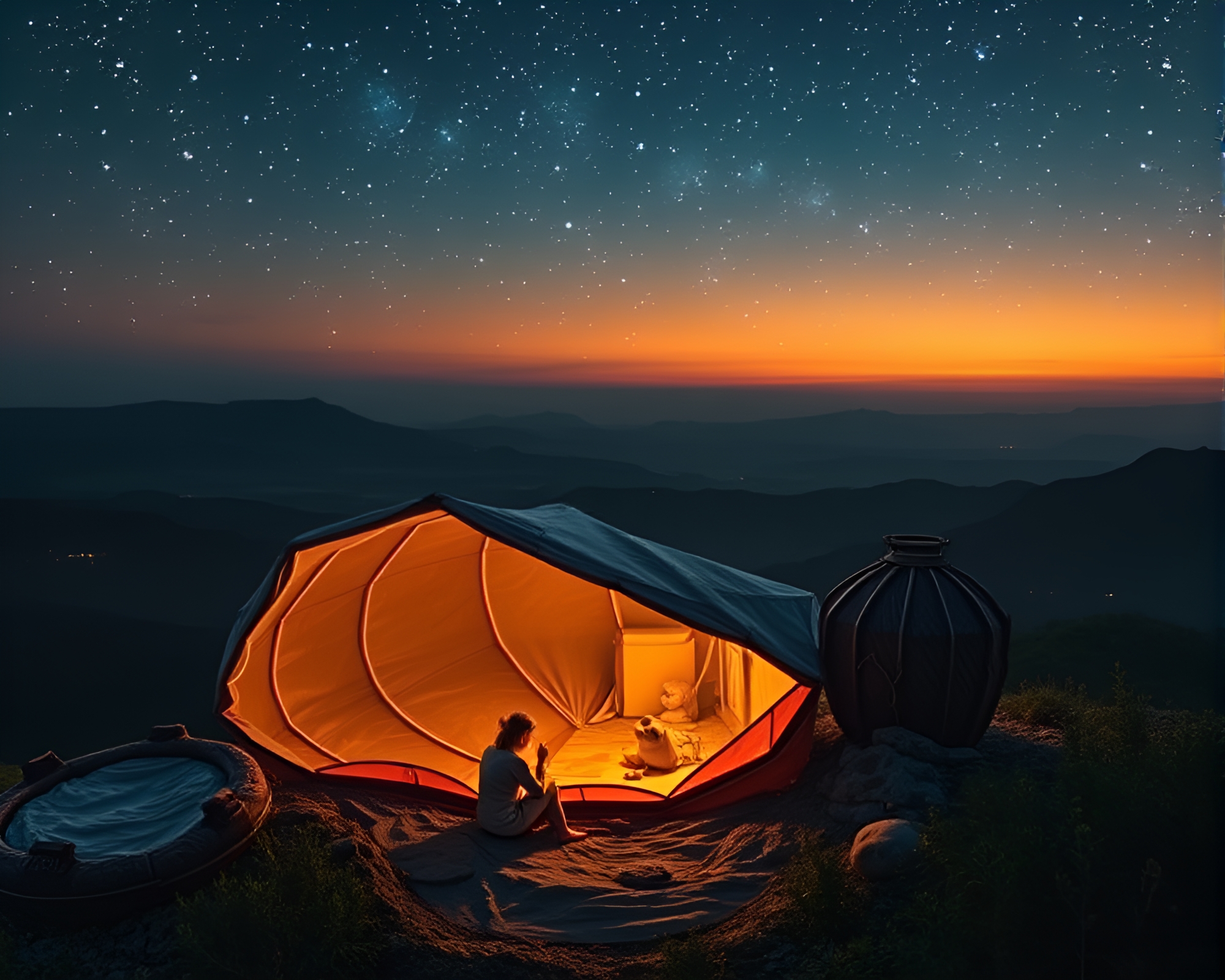 Surreal Oasis under Starlit Sky with Intricate Hatching – free AI stock image