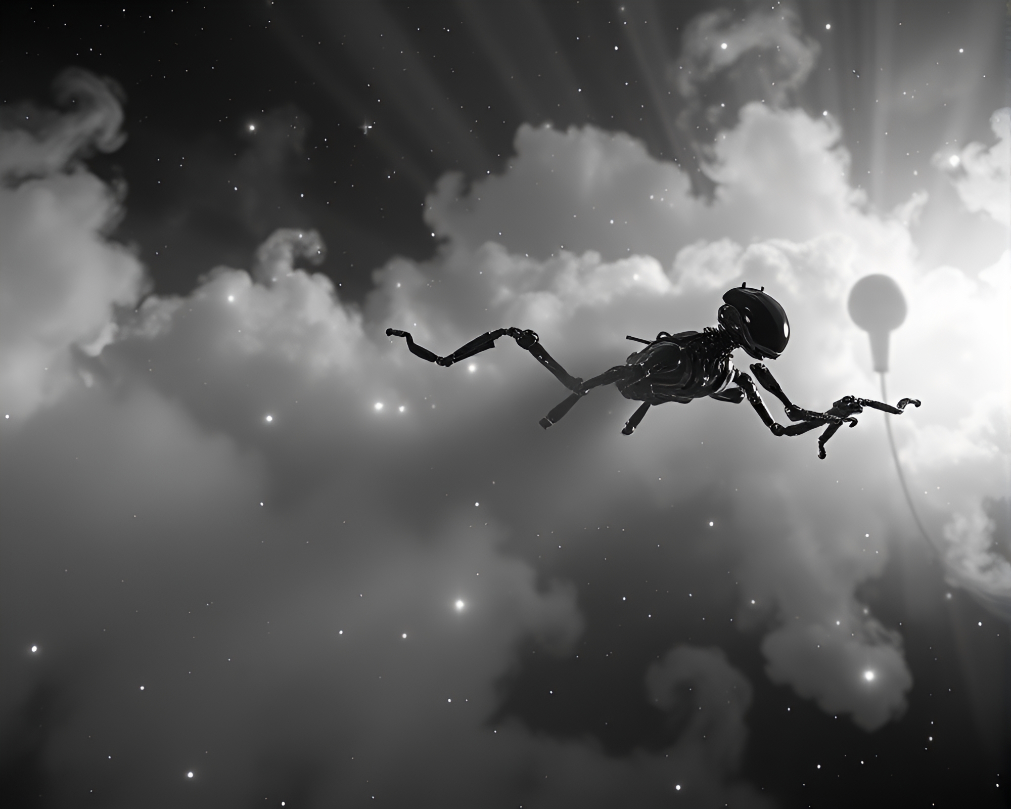 Nanobot Swarm: Cosmic Fog Drifting in Monochrome Beauty – free AI stock image