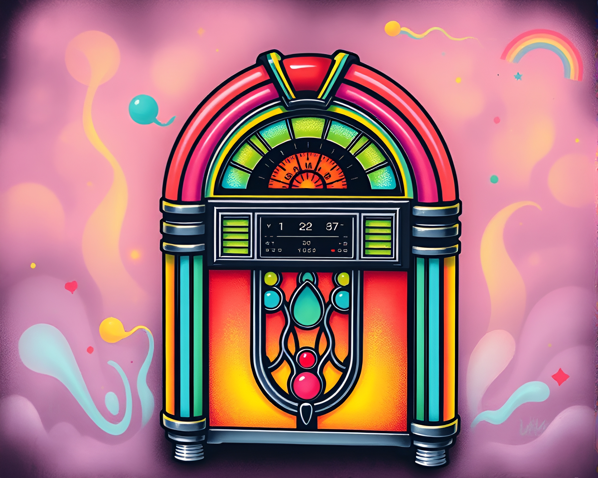 Retro Jukebox Dance Floor in Oil Slick Rainbow – free AI stock image