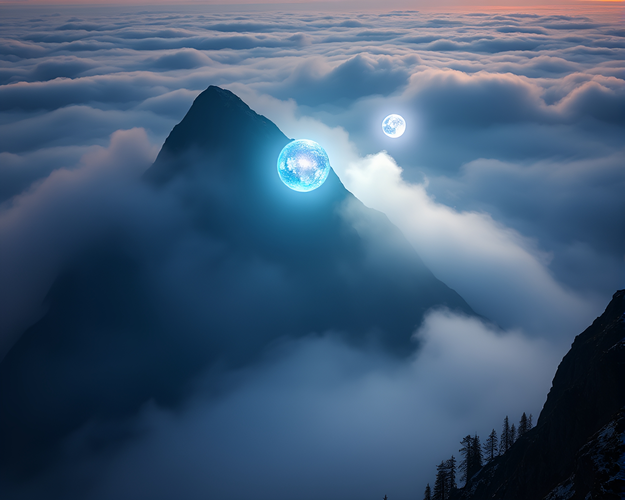 Mist-Shrouded Mountain Disco Ball Glittering High-Angle View – free AI stock image