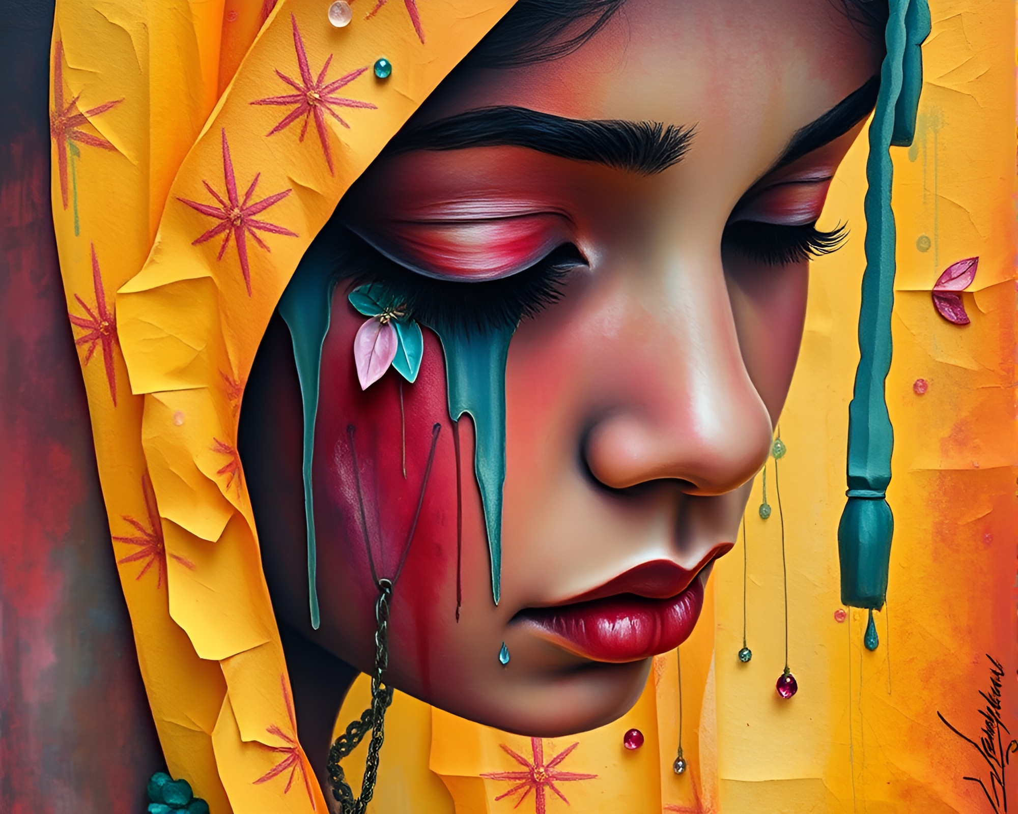 Ethereal Rickshaw Ride Through Jewel-Toned Tears – free AI stock image