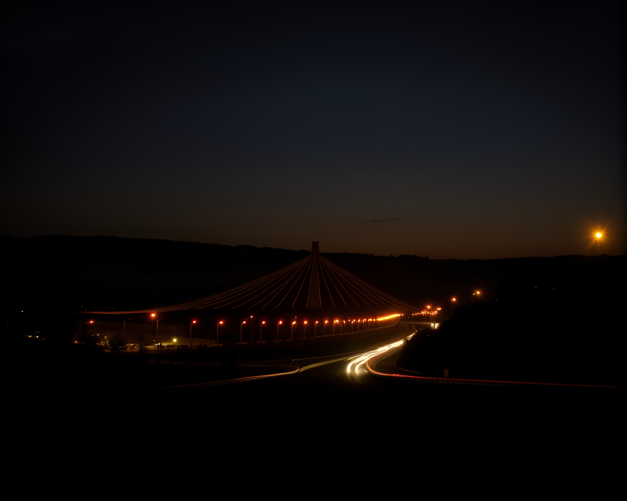 Zeppelin drifting at sunset through glowing golden lines – free AI stock image
