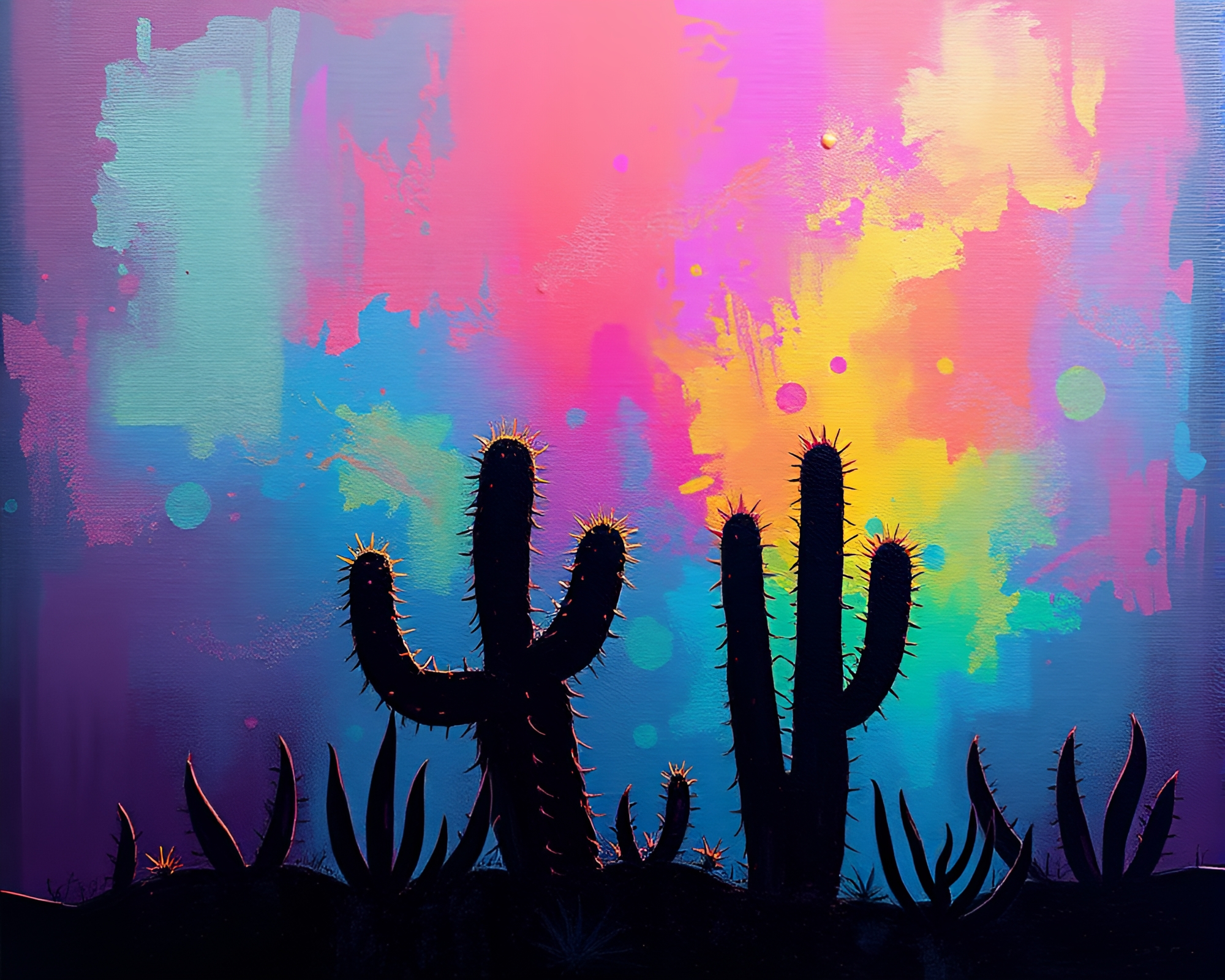 Mystical Neon Cactus Silhouette in Acrylic Glow – free AI stock image
