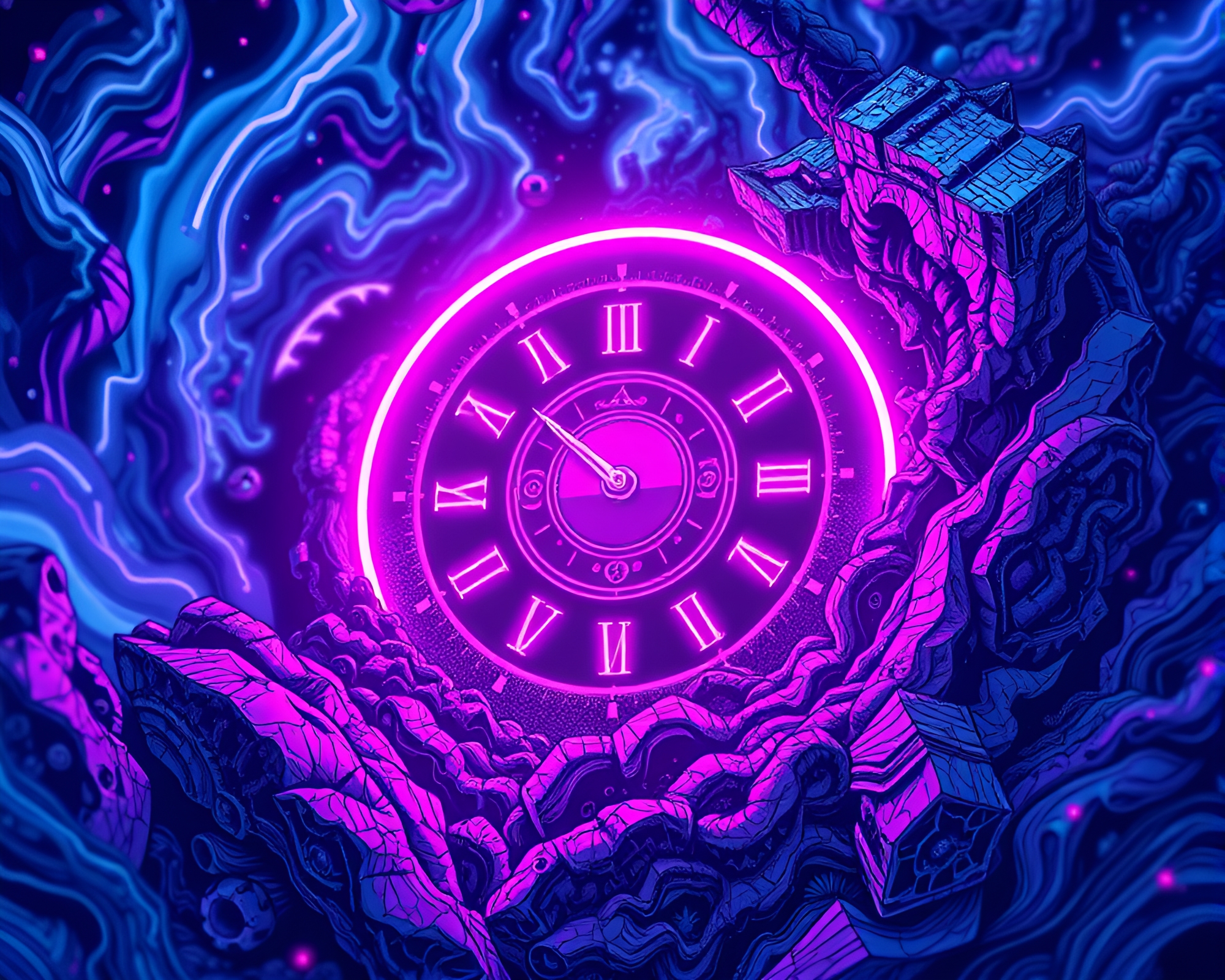 Time Vortex Engraved Neon Fantasy Illustration – free AI stock image