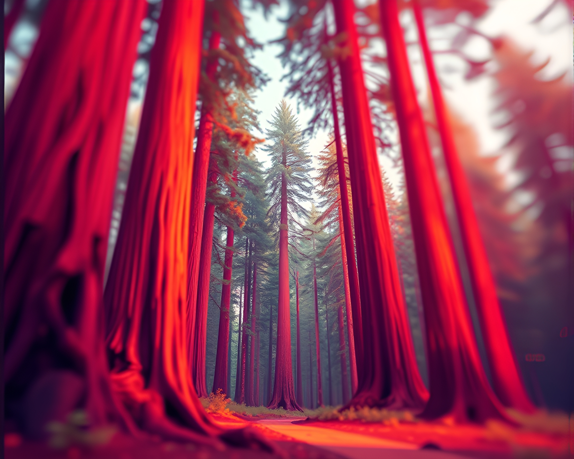 Glowing Cartoon Redwood Forest with Selective Focus – free AI stock image