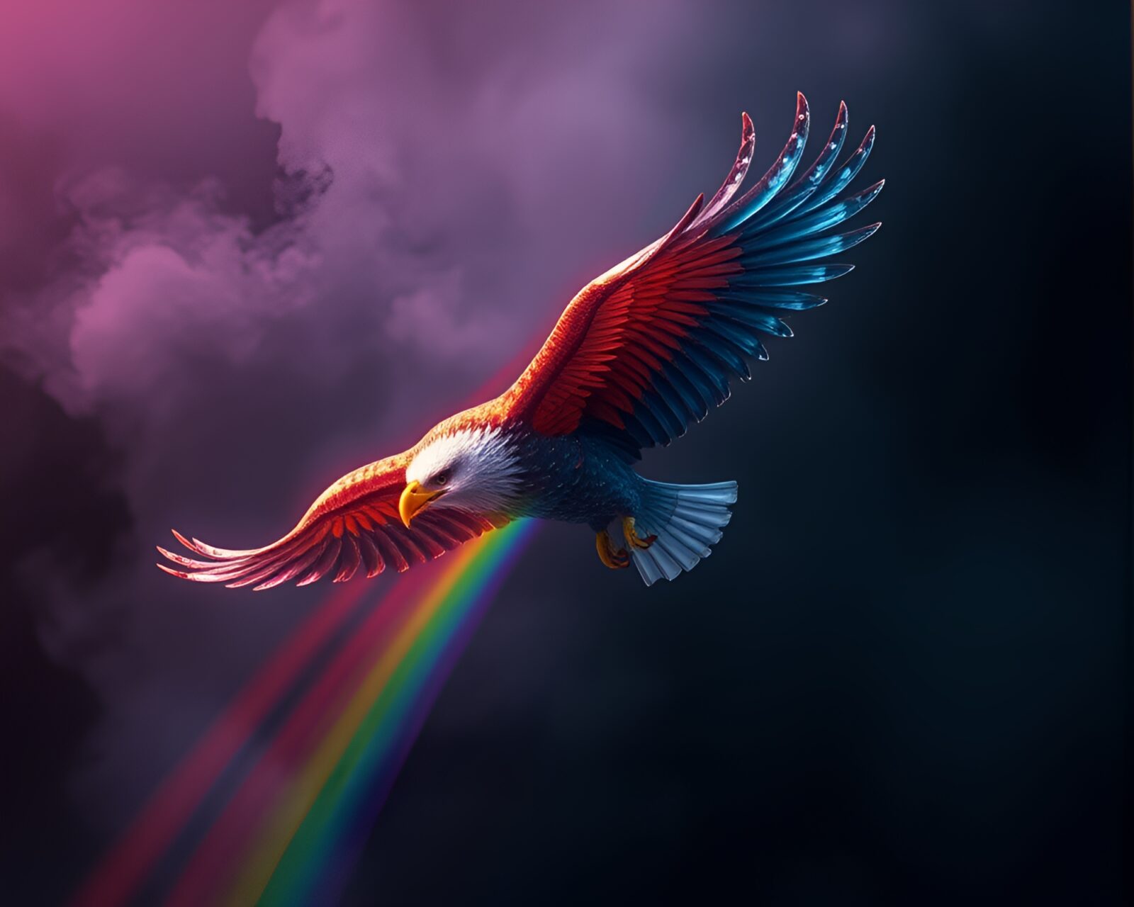 Majestic eagle in smoky haze rainbow in voxel style