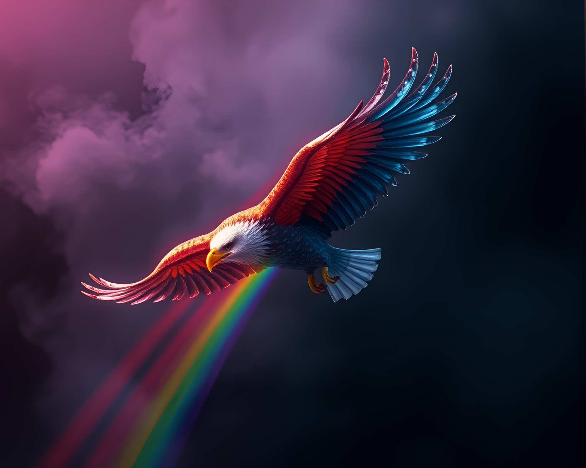 Voxel Art Eagle Soaring Through Oil Slick Rainbow – free AI stock image