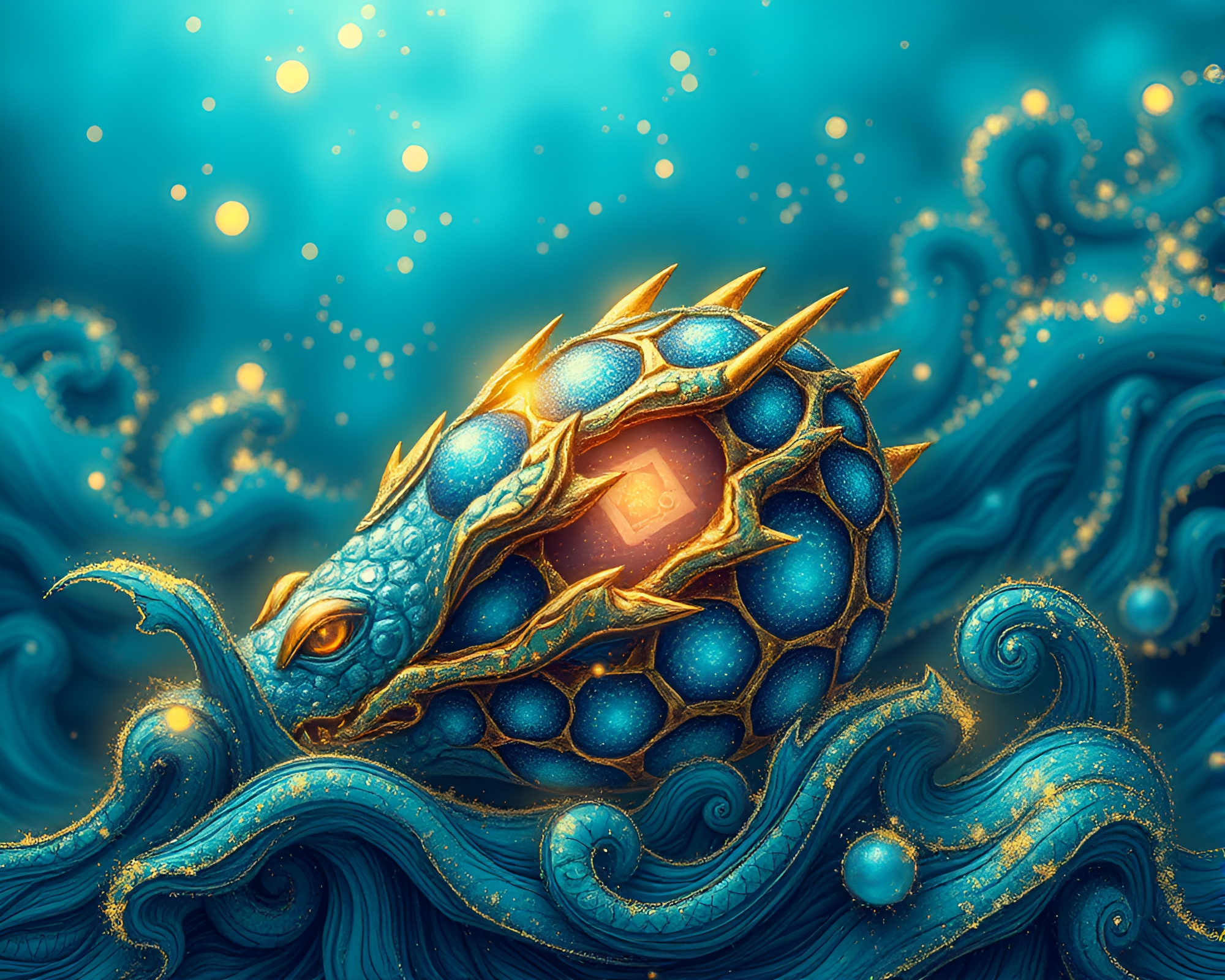 Mystical Dragon Egg in Ocean-Blue Gilded Frame – free AI stock image