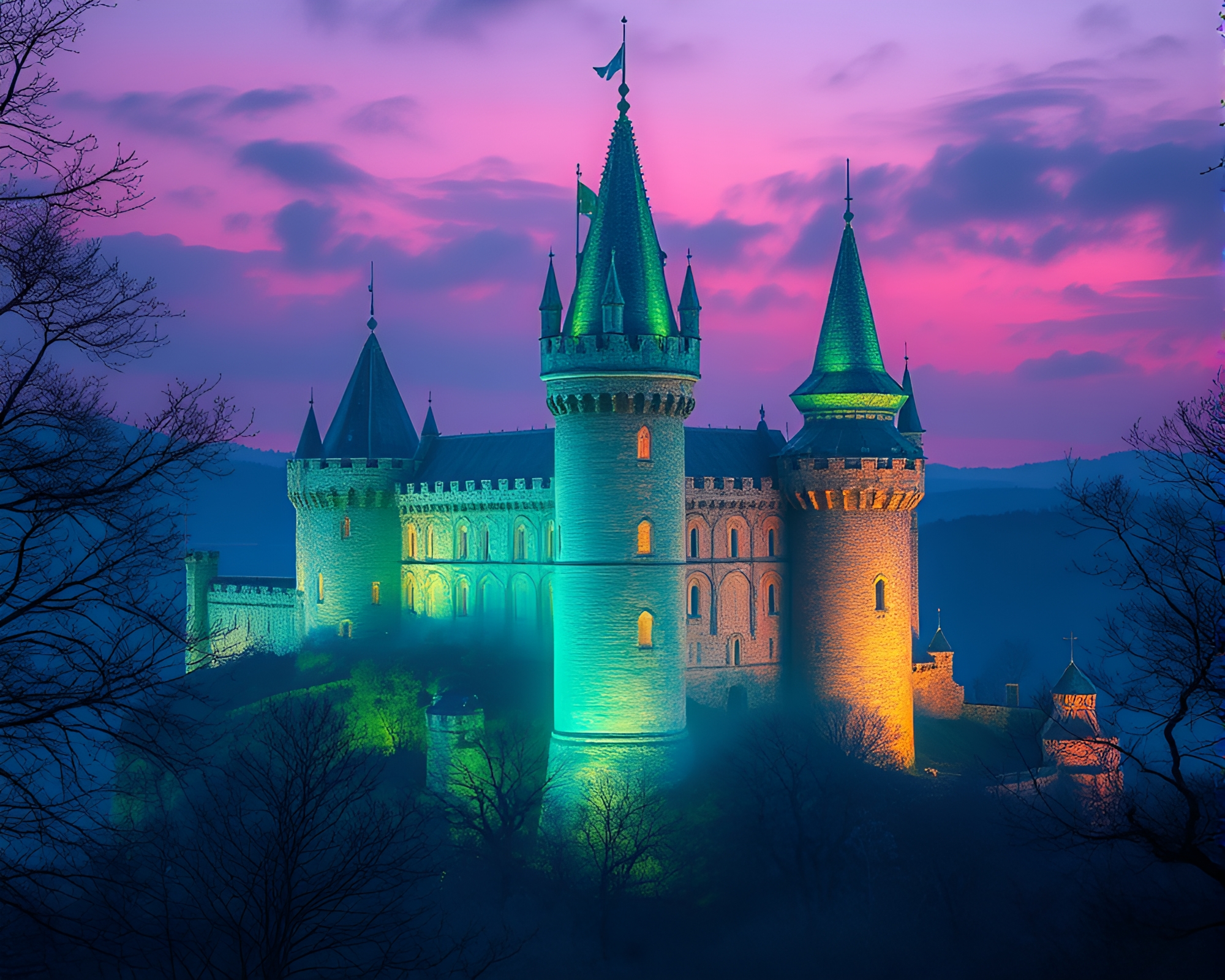 Iridescent Soap Castle at Twilight – free AI stock image