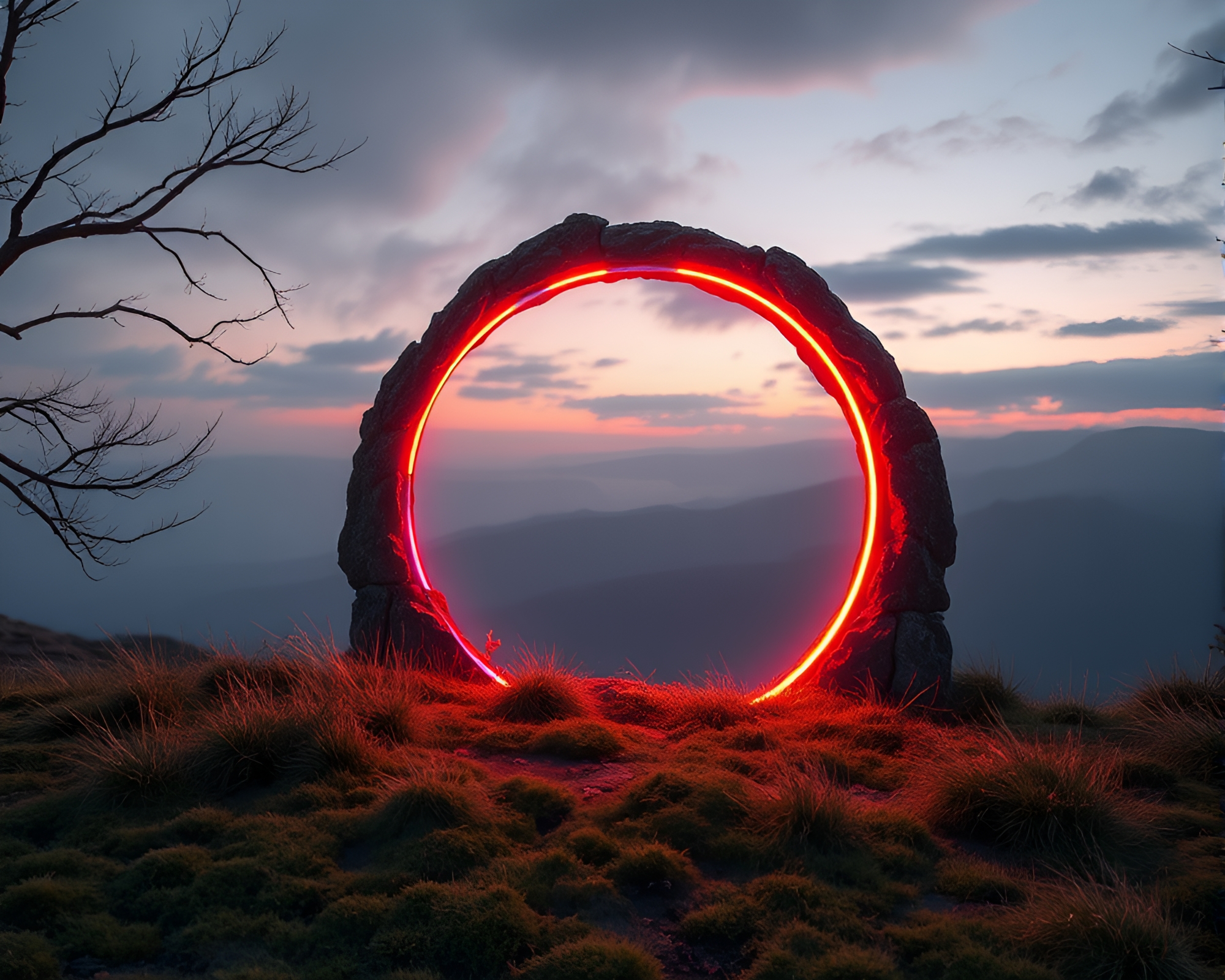 Enigmatic Stone Circle Illuminated in Pastel Neons – free AI stock image