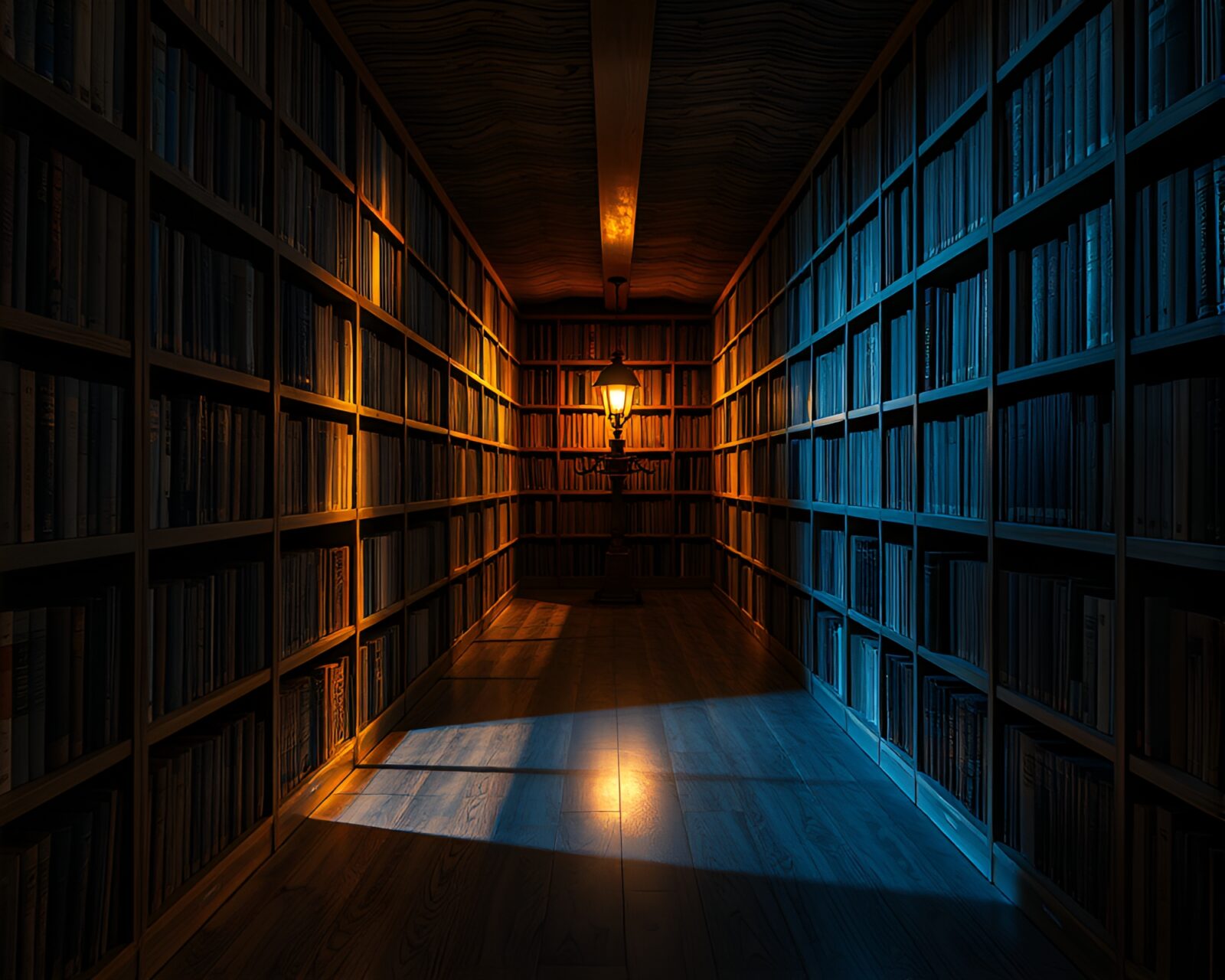 Intricate wood patterns twist through a mesmerizing mirror maze