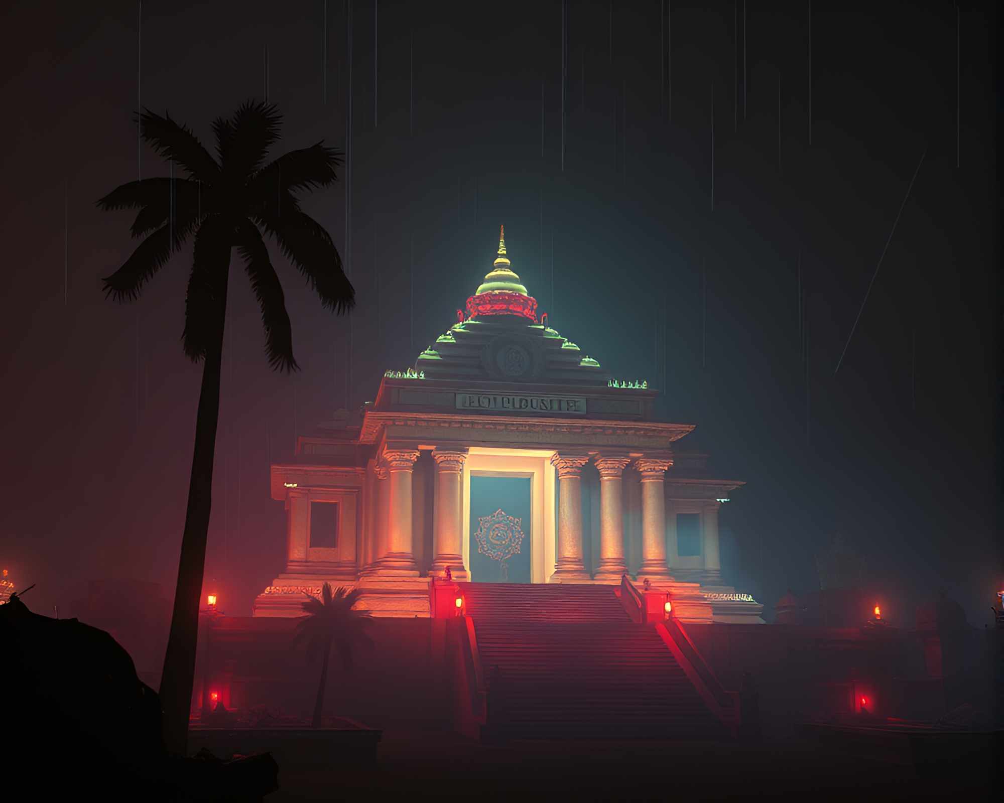 Ethereal Temple with Retro Light Leaks and Scanlines – free AI stock image