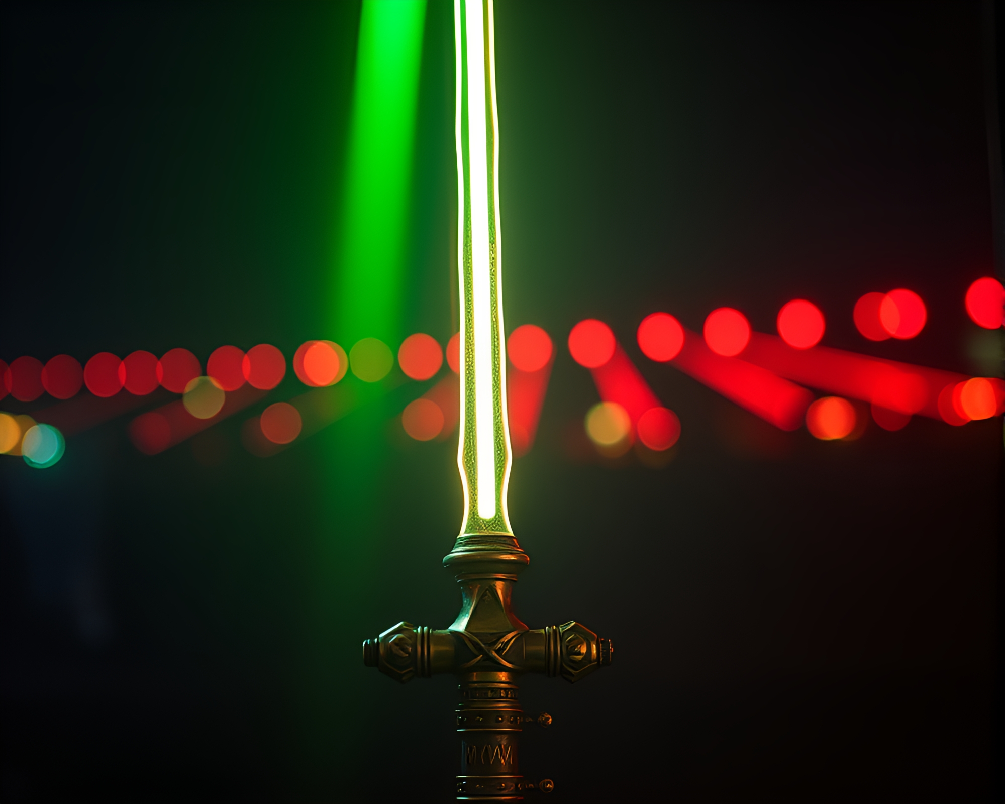 Carnival Lights Dance on Copper Laser Sword – free AI stock image