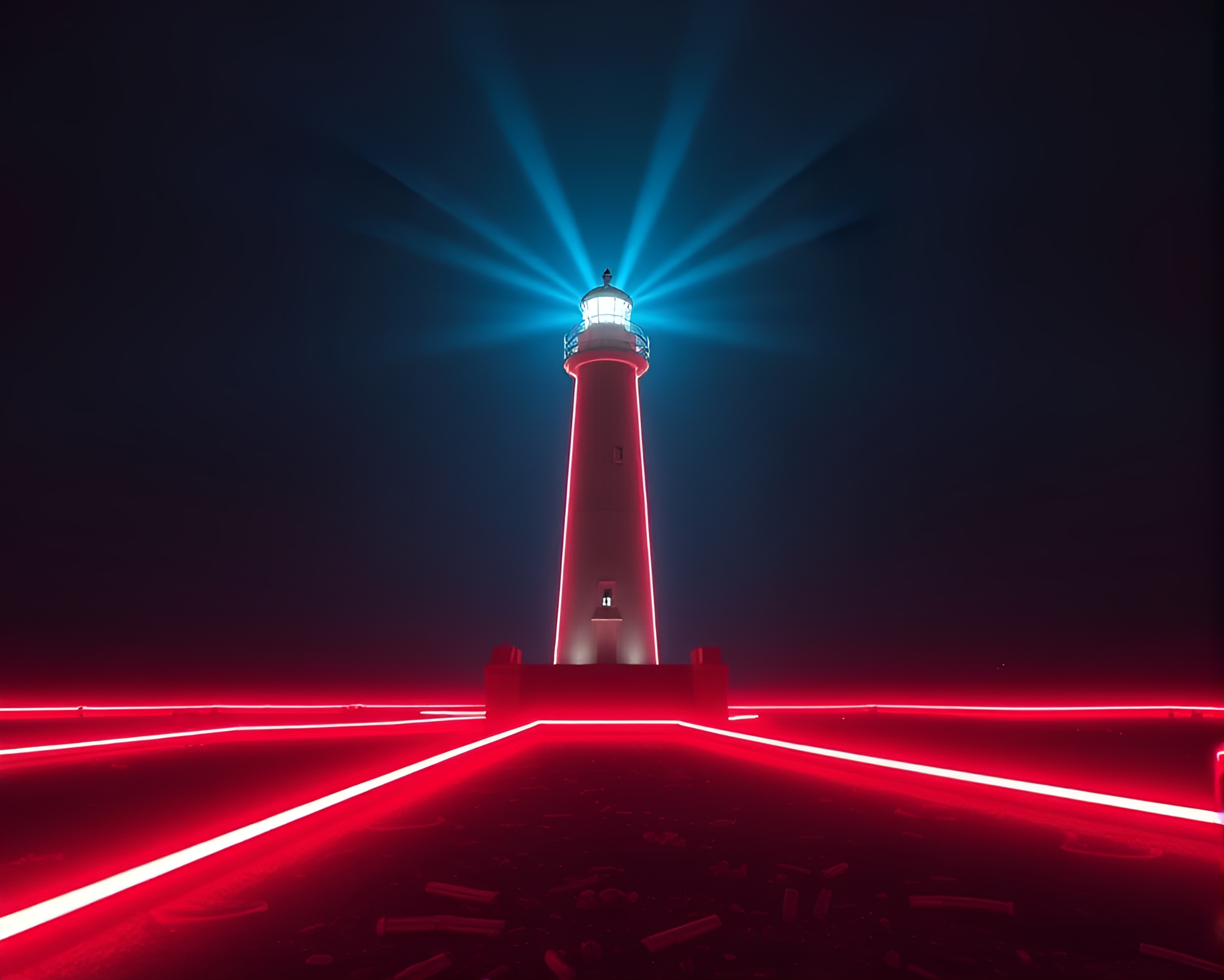 Neon Lighthouse Guiding Light Streaks Procedurally Generated – free AI stock image