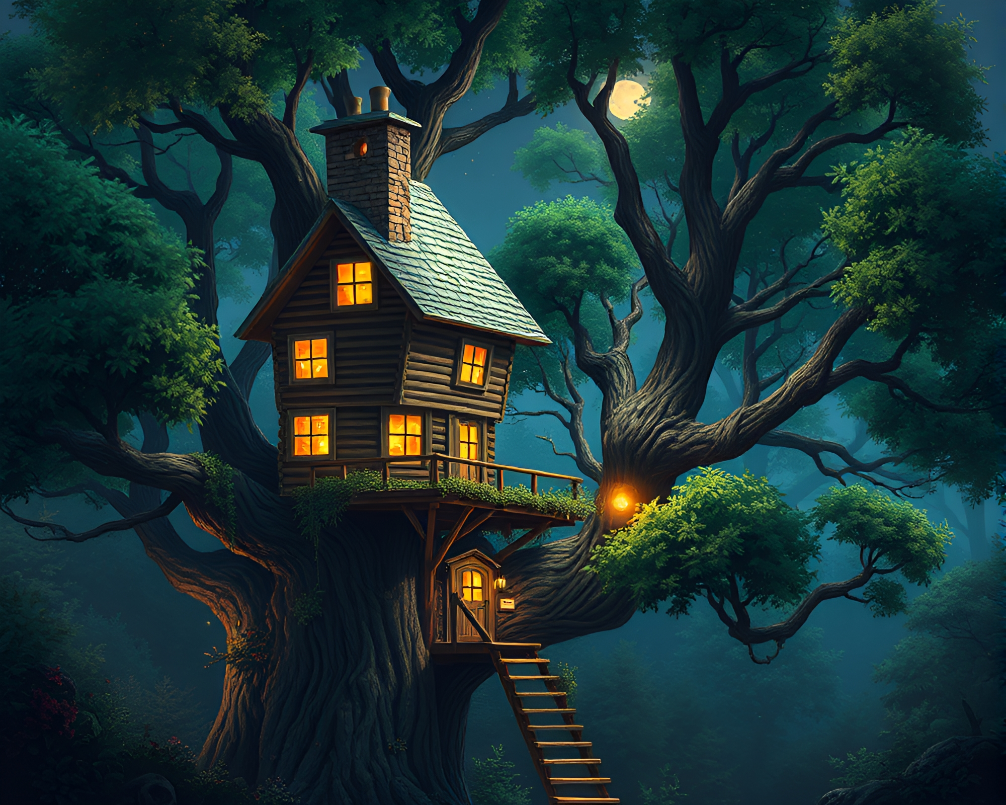 Enchanting Treehouse Retreat with Pixel Art Charm – free AI stock image
