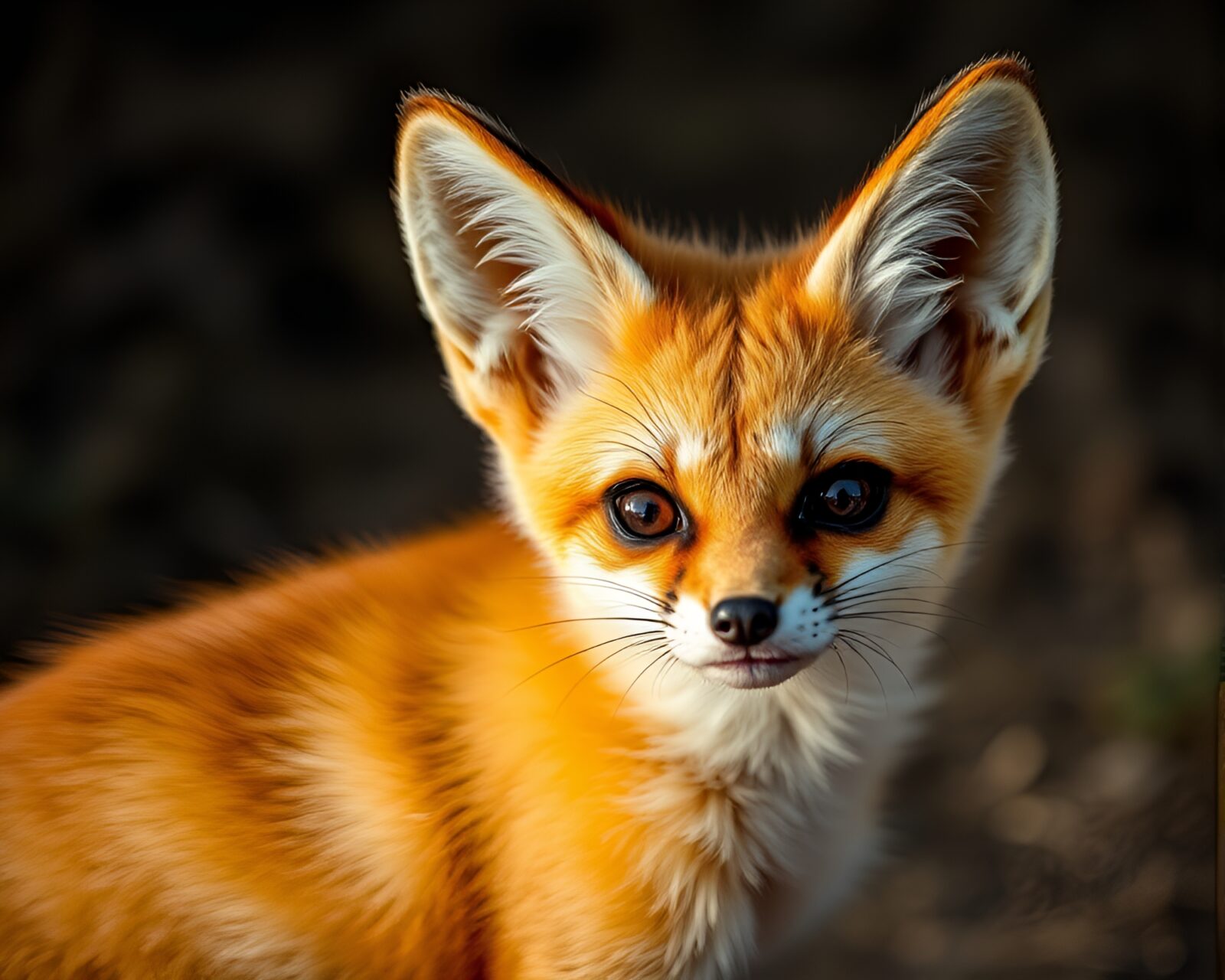 Vibrant macro shot of a hyperactive fennec fox
