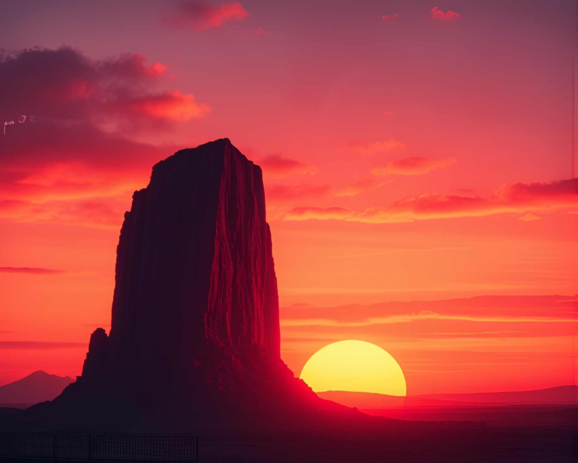 Neon Monolith at Warm Sunset – free AI stock image
