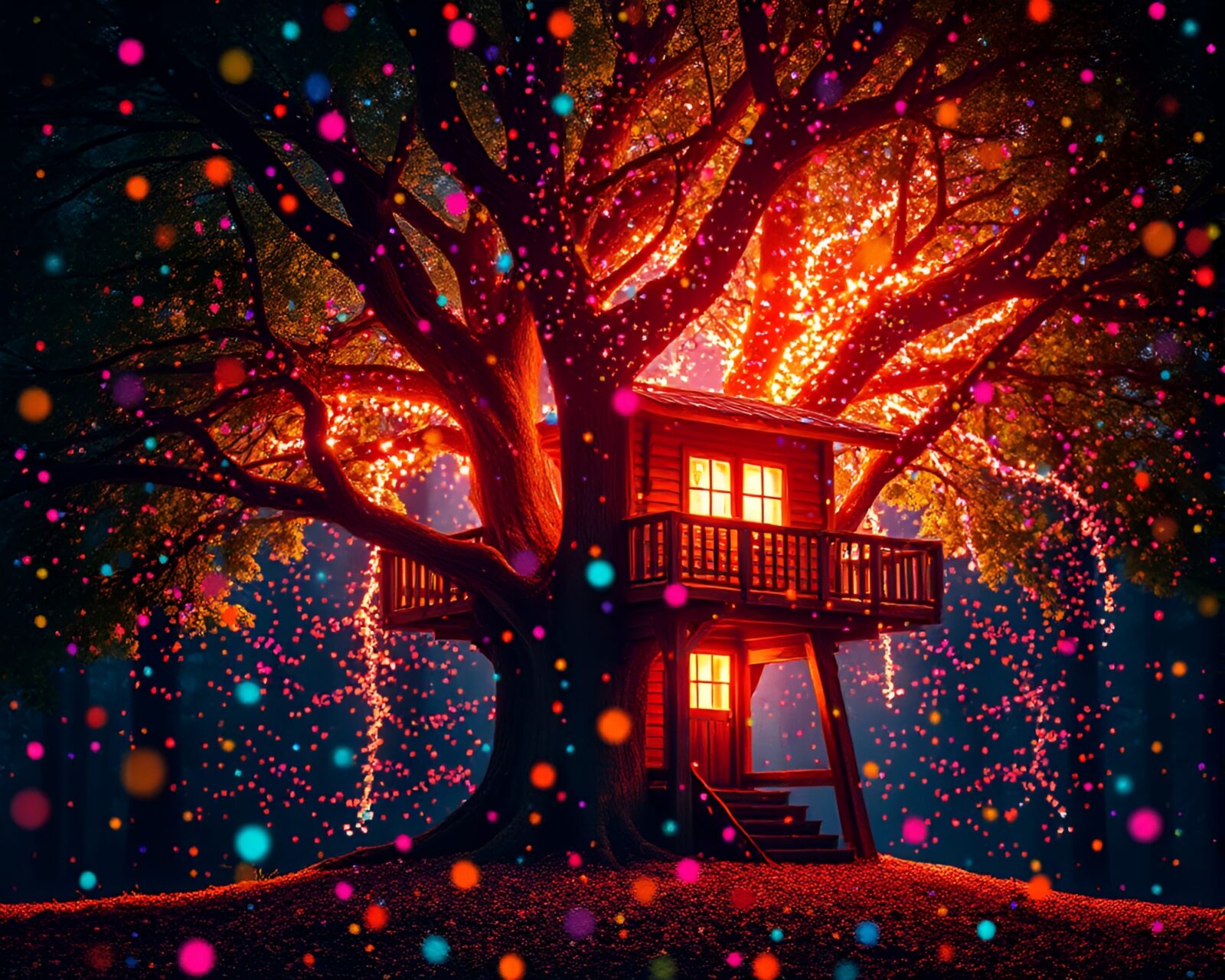 Colorful treehouse in a bright light painting effect