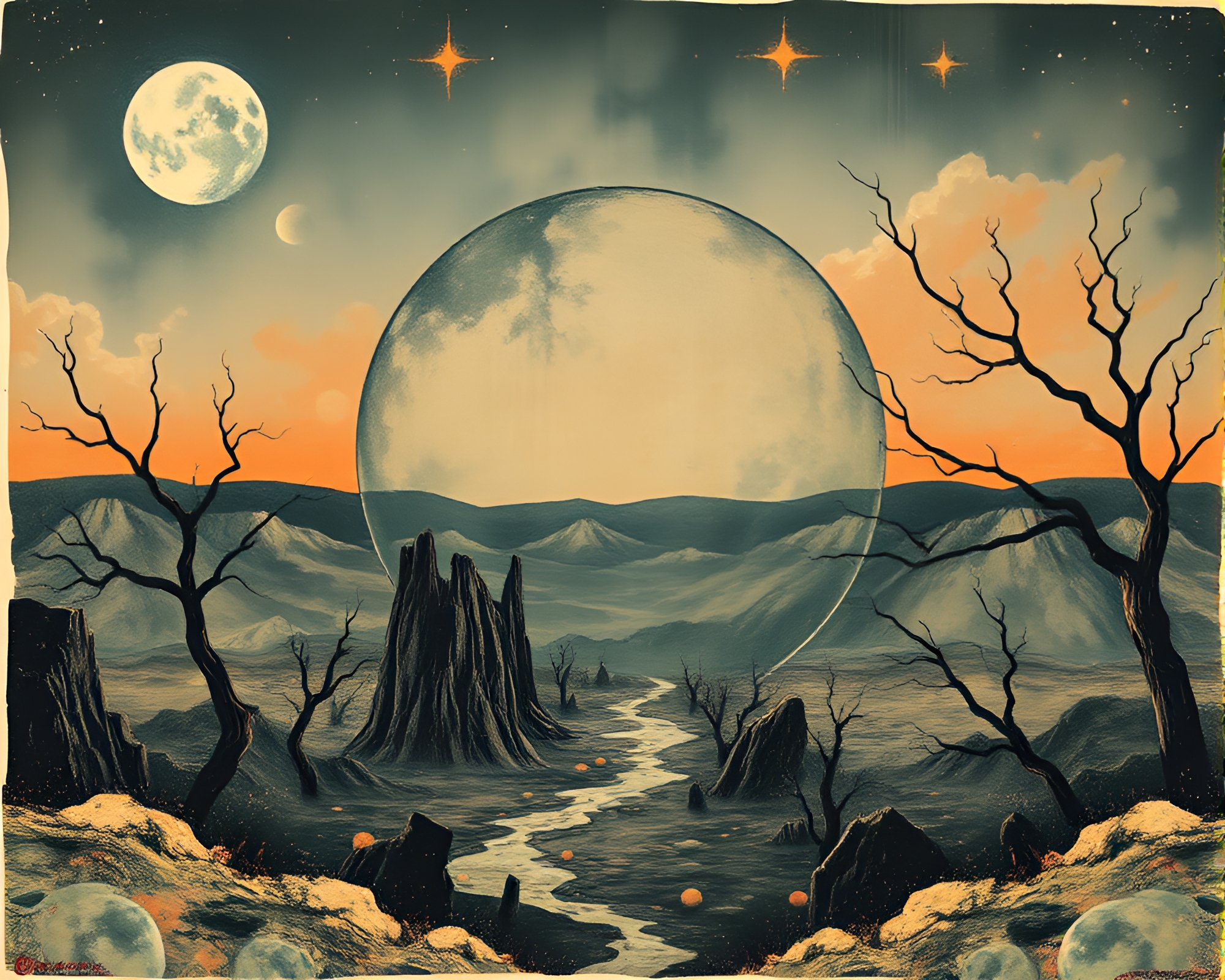 Ethereal Haunted Mirror in Planetary Pastel Photocollage – free AI stock image