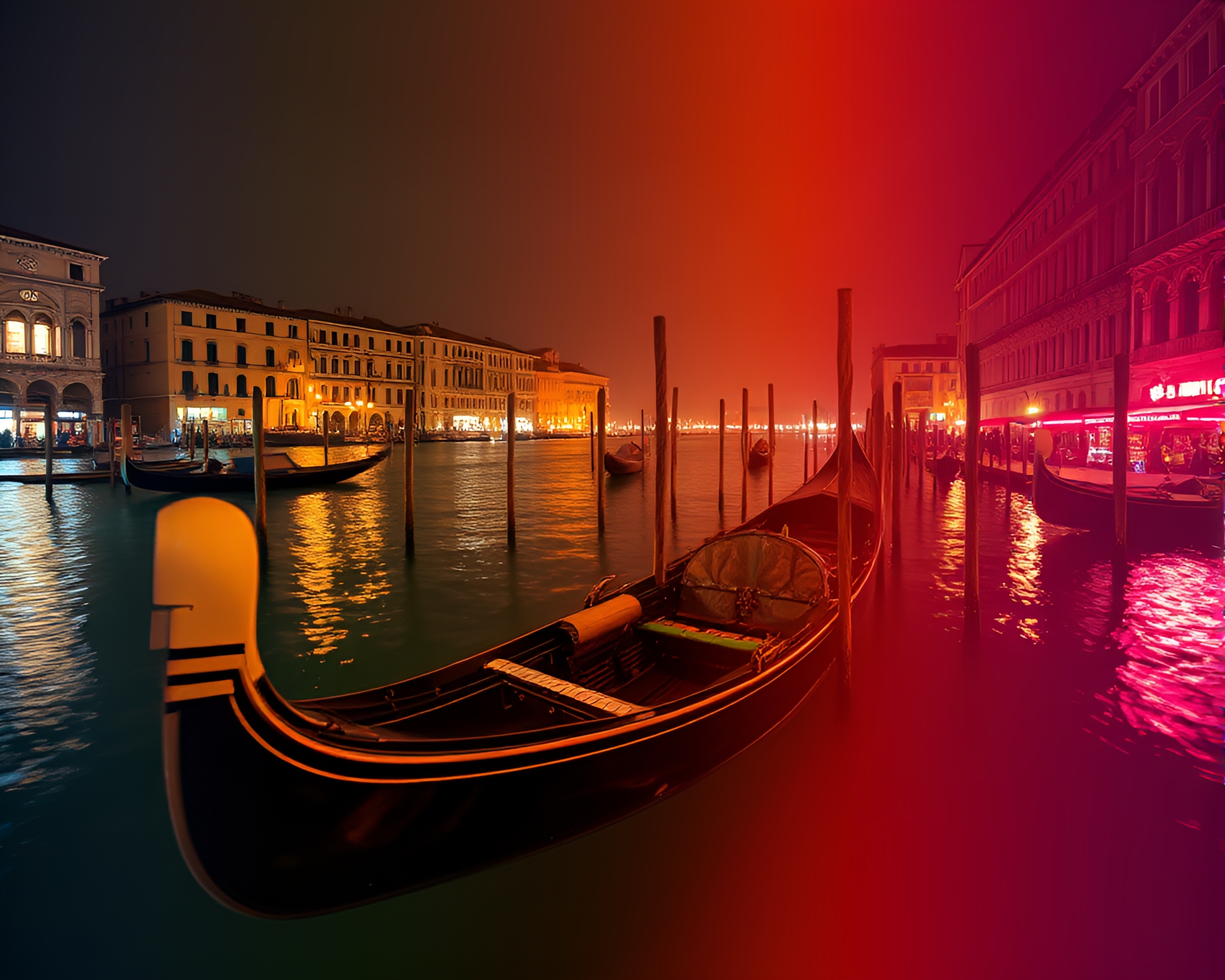 Gilded Venetian Gondola Underneath Rainbow Light – free AI stock image